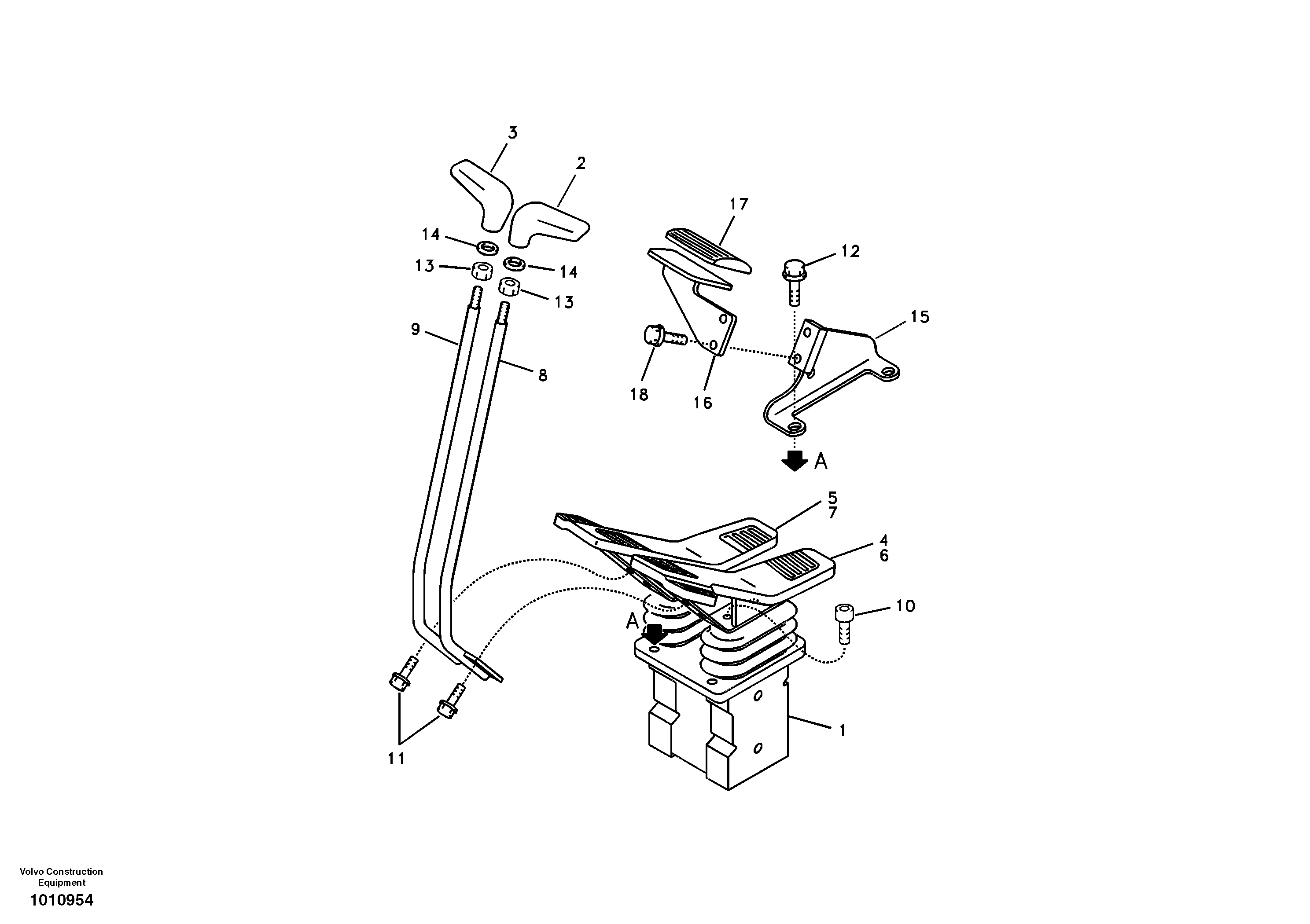 Схема запчастей Volvo EC160B - 50292 Remote control valve pedal with fitting parts EC160B