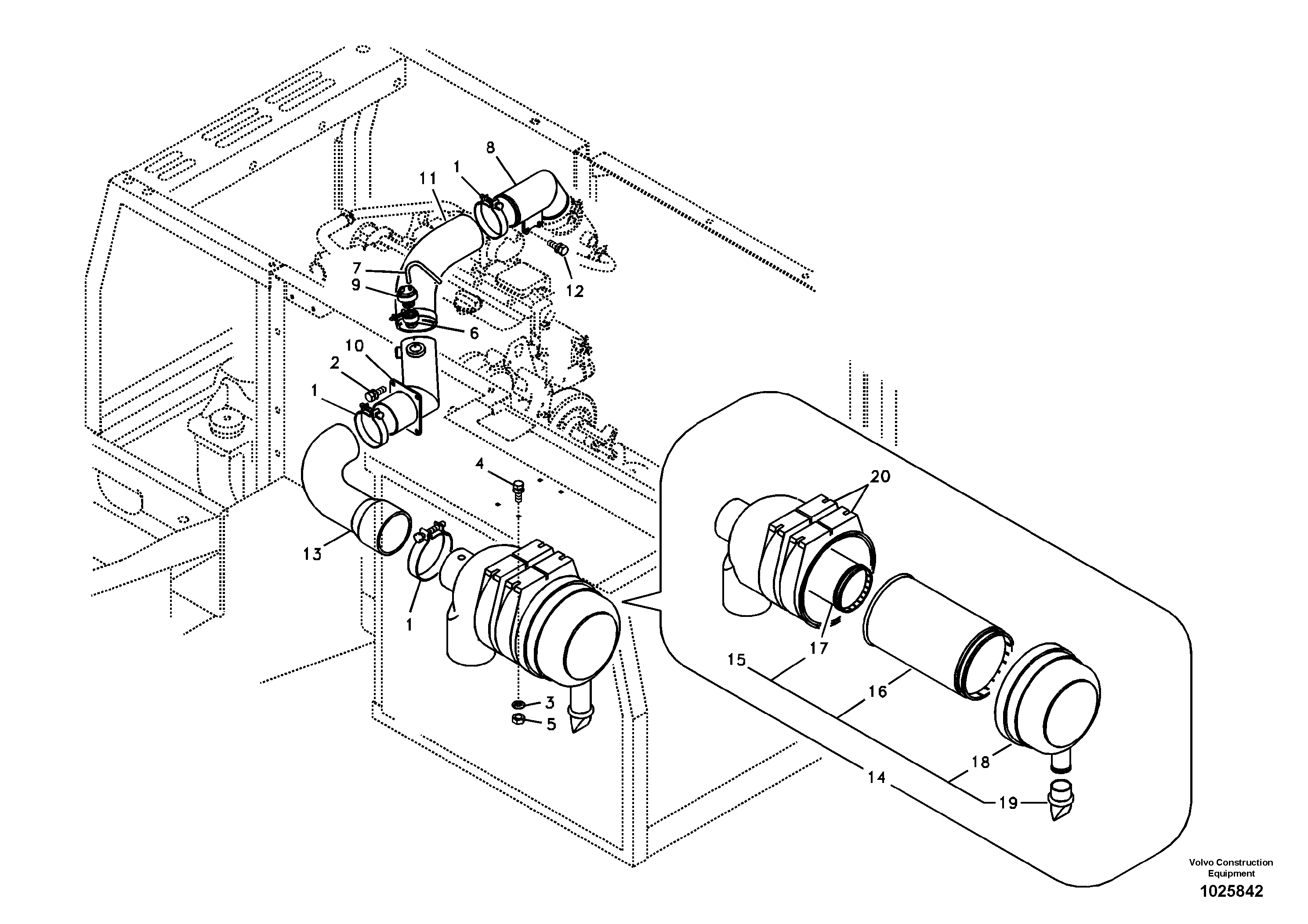 Схема запчастей Volvo EC160B - 11602 Система впуска EC160B PRIME S/N 12001-