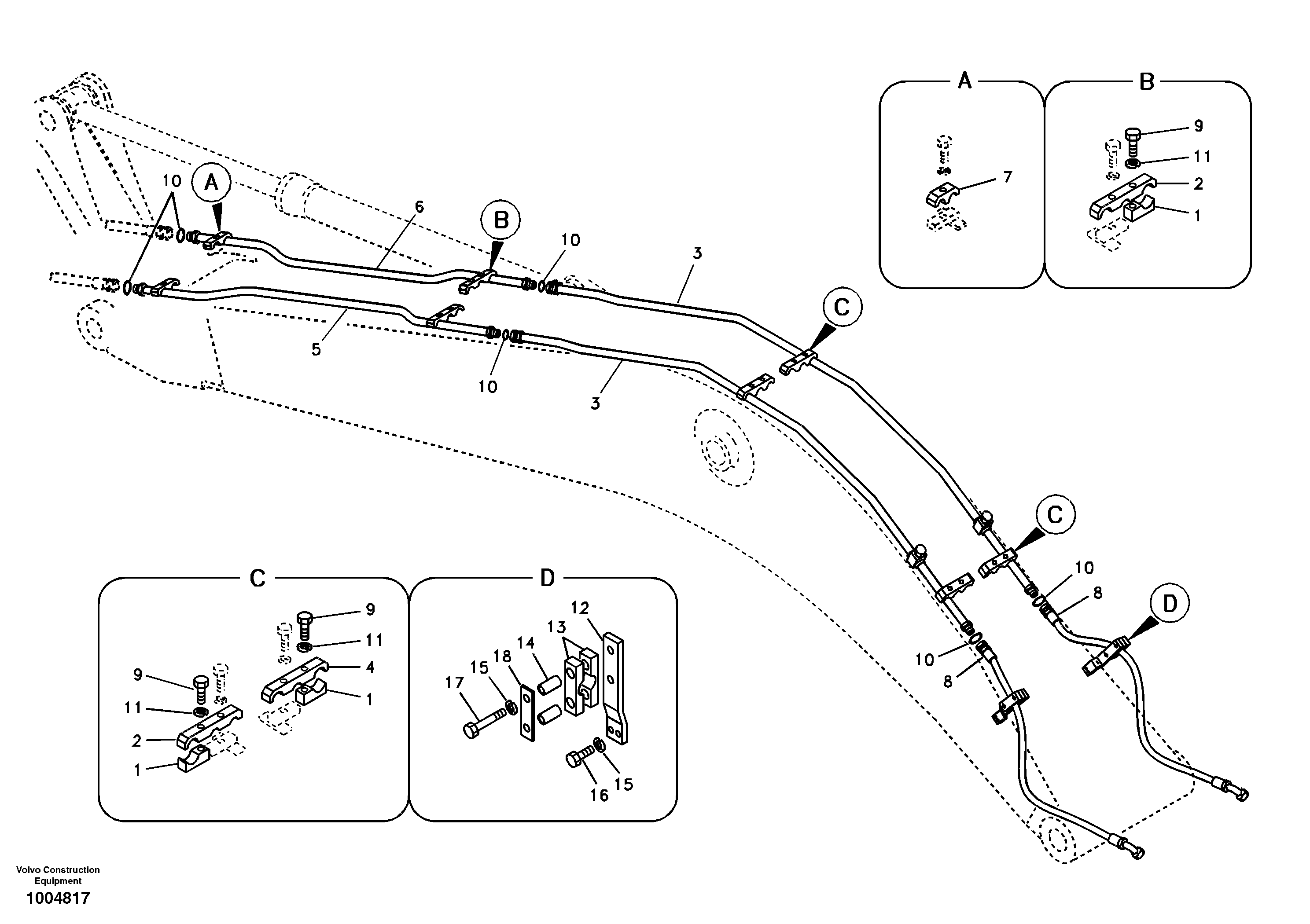 Схема запчастей Volvo EC160B - 61649 Working hydraulic, hammer and shear for boom EC160B