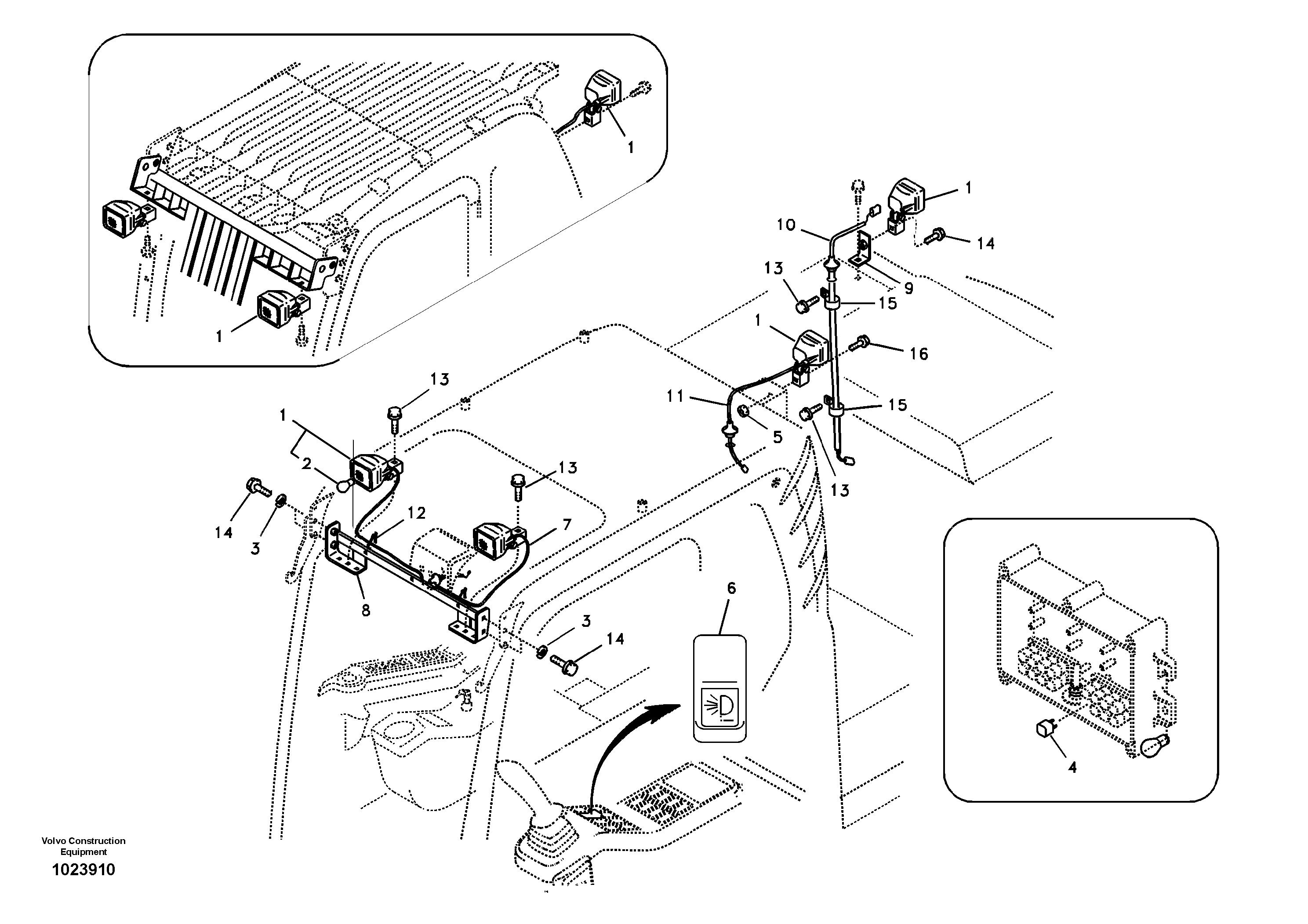 Схема запчастей Volvo EC160B - 58948 Work lights, extra EC160B PRIME S/N 12001-