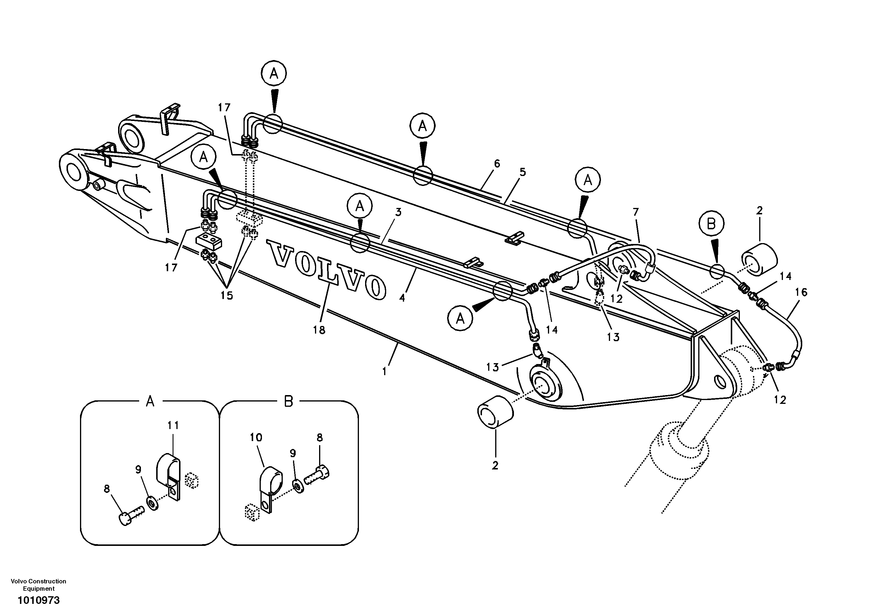 Схема запчастей Volvo EC160B - 58081 Boom and grease piping, adjustable 2nd EC160B