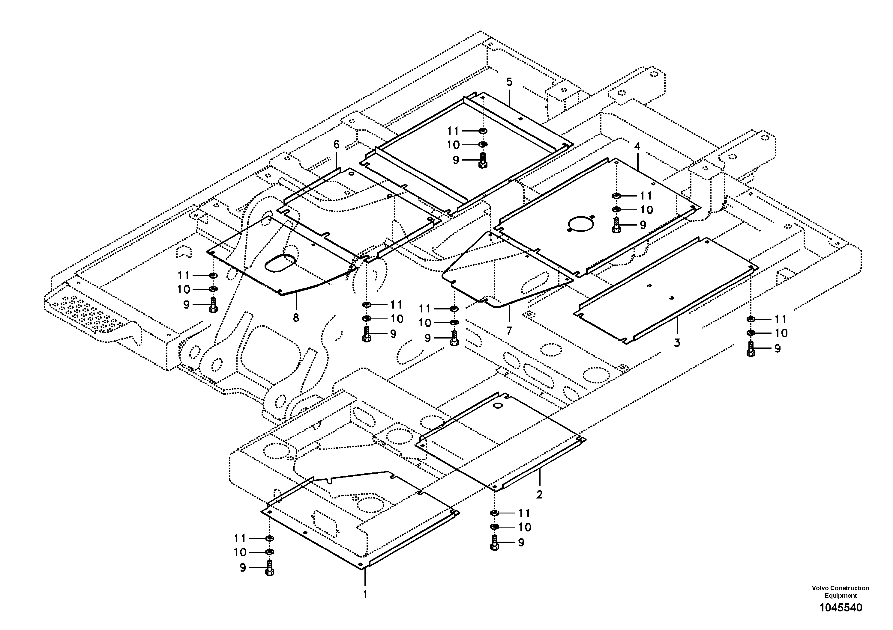 Схема запчастей Volvo EC160B - 102071 Hatches under engine, hydr.pumps, cooler, m.valve and fuel tank EC160B PRIME S/N 12001-