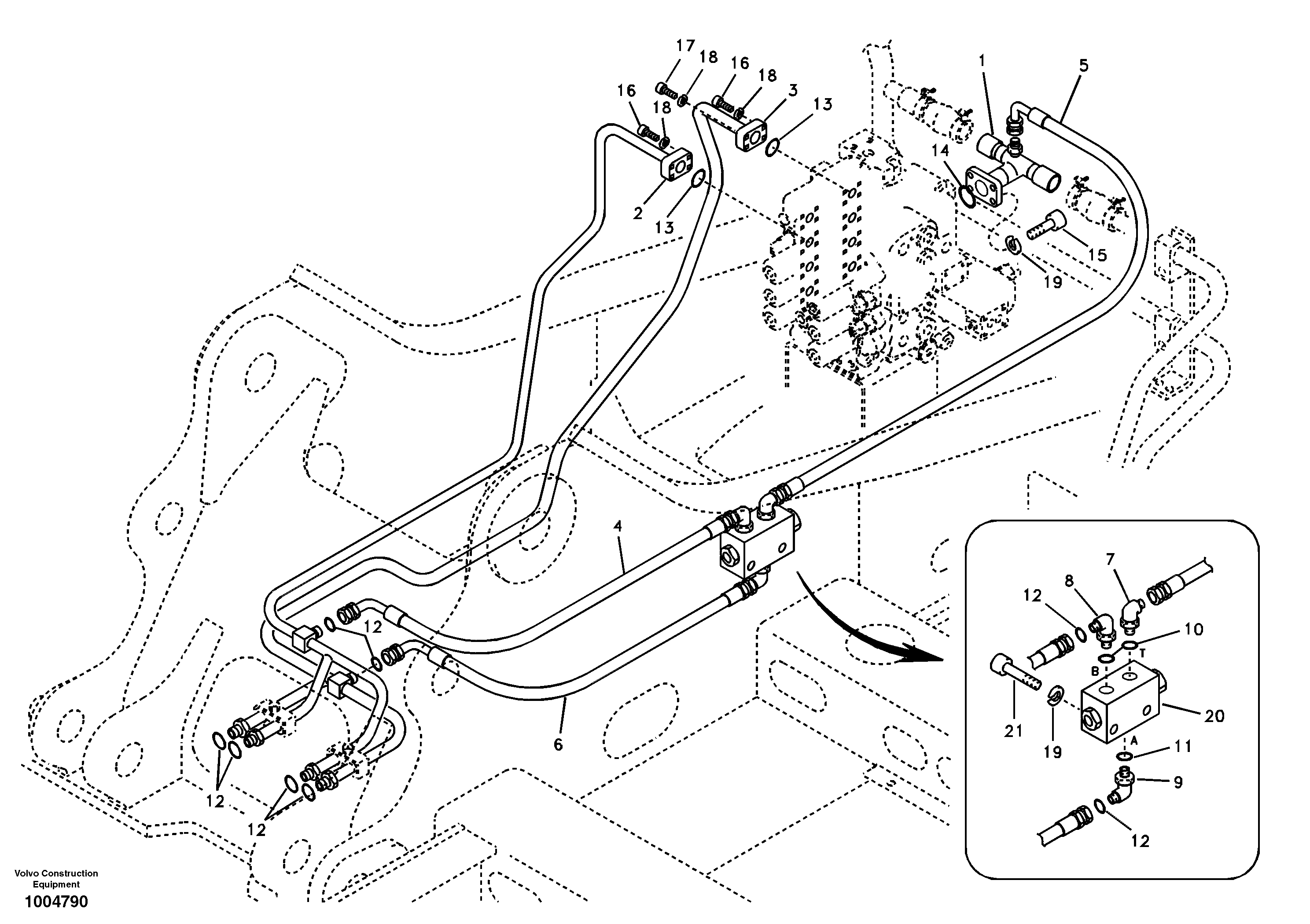 Схема запчастей Volvo EC160B - 41291 Hydraulic system, control valve to boom and swing EC160B PRIME S/N 12001-