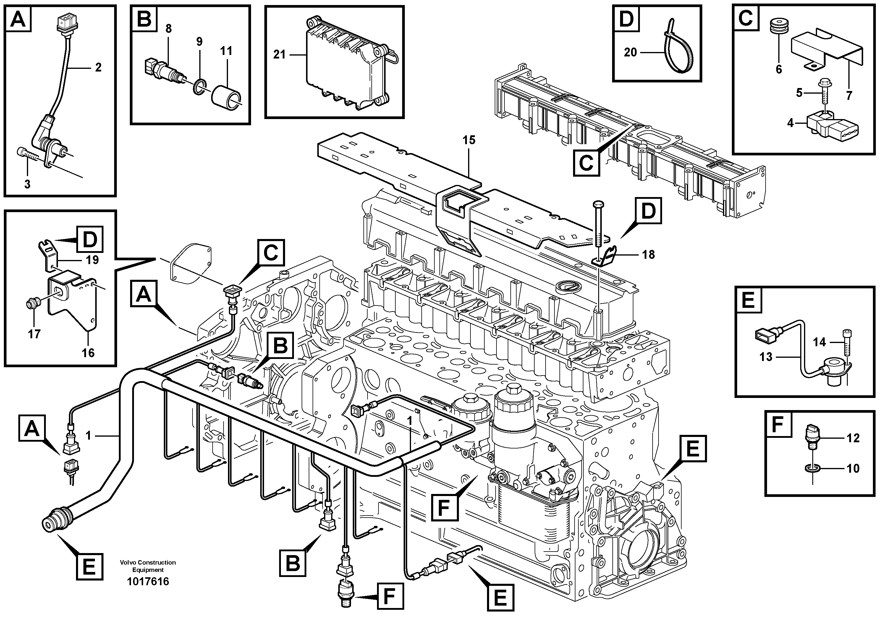 Схема запчастей Volvo EC160B - 11921 Cable harness, engine EC160B