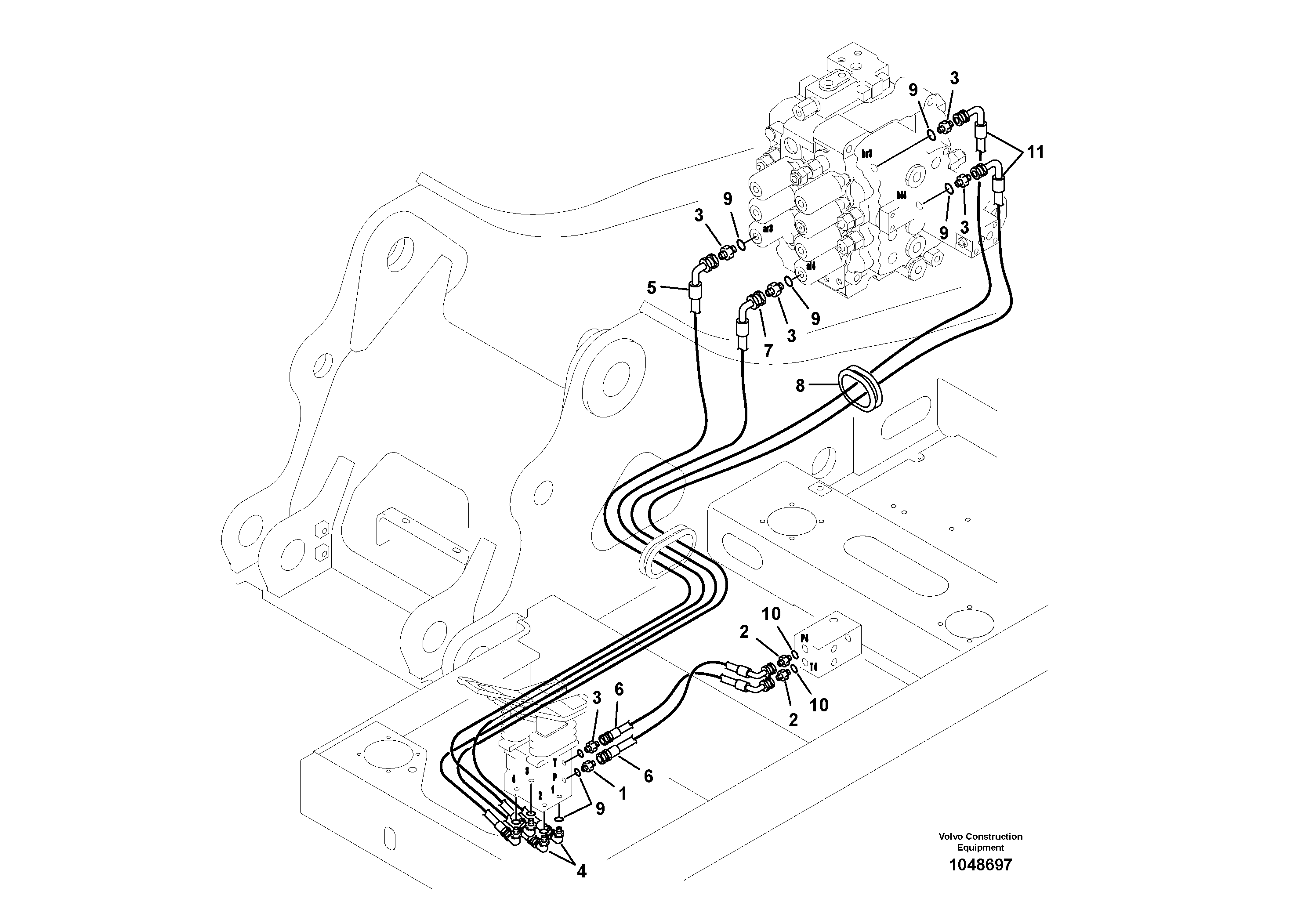 Схема запчастей Volvo EC160B - 25606 Servo system, control valve to remote control valve pedal EC160B PRIME S/N 12001-