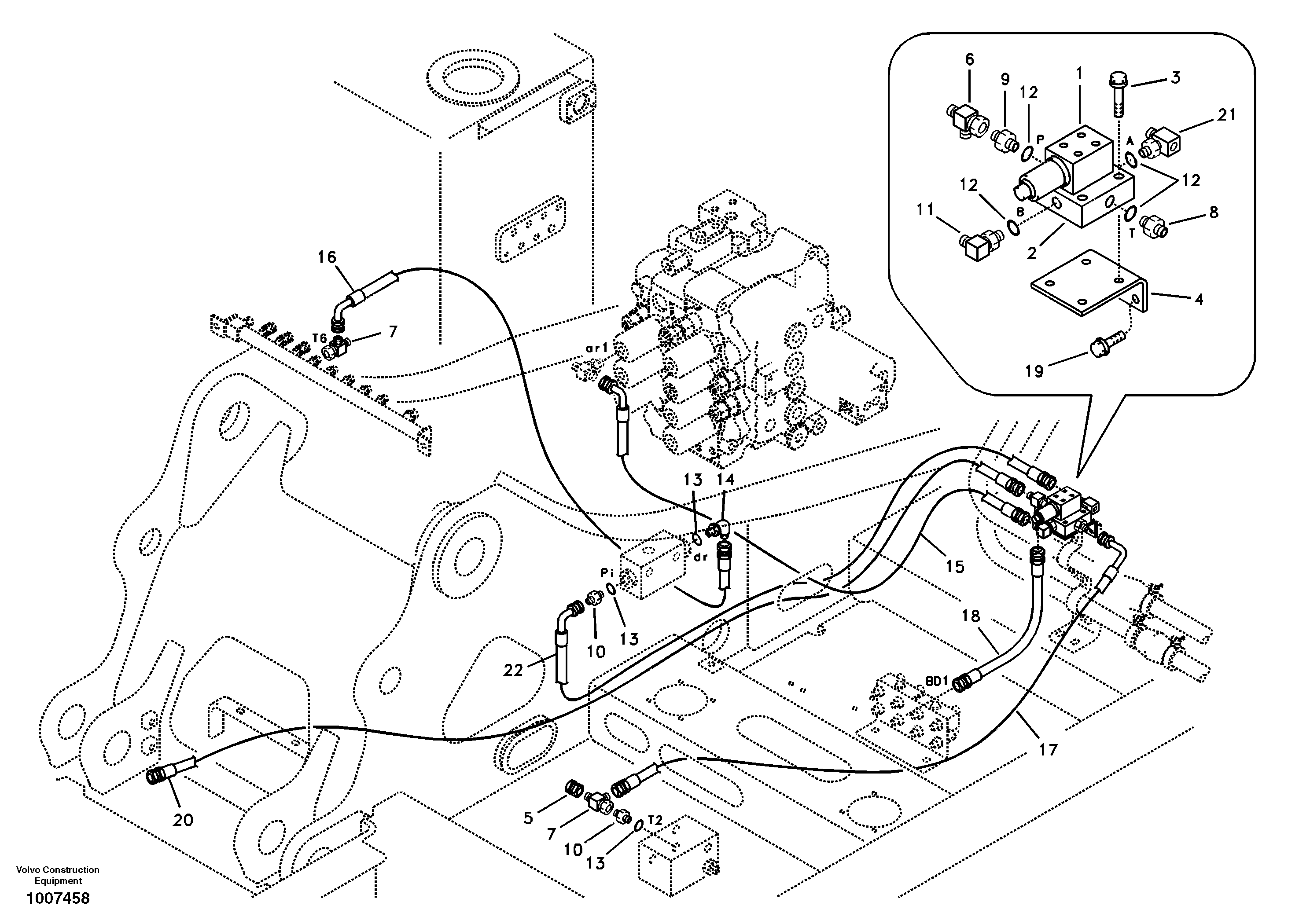 Схема запчастей Volvo EC160B - 75661 Servo system, control valve to solenoid valve EC160B PRIME S/N 12001-