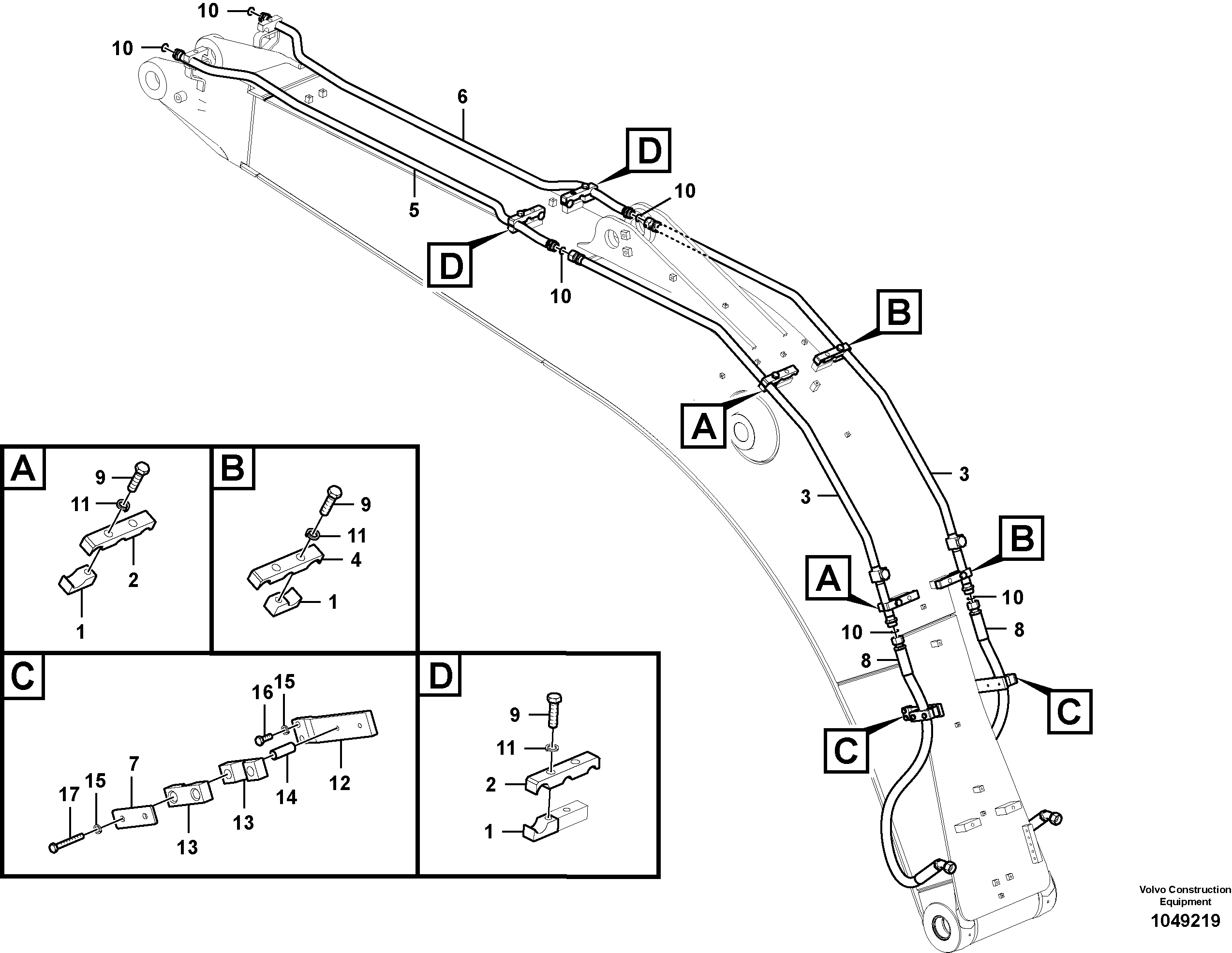 Схема запчастей Volvo EC160B - 105324 Working hydraulic, hammer and shear for boom EC160B PRIME S/N 12001-