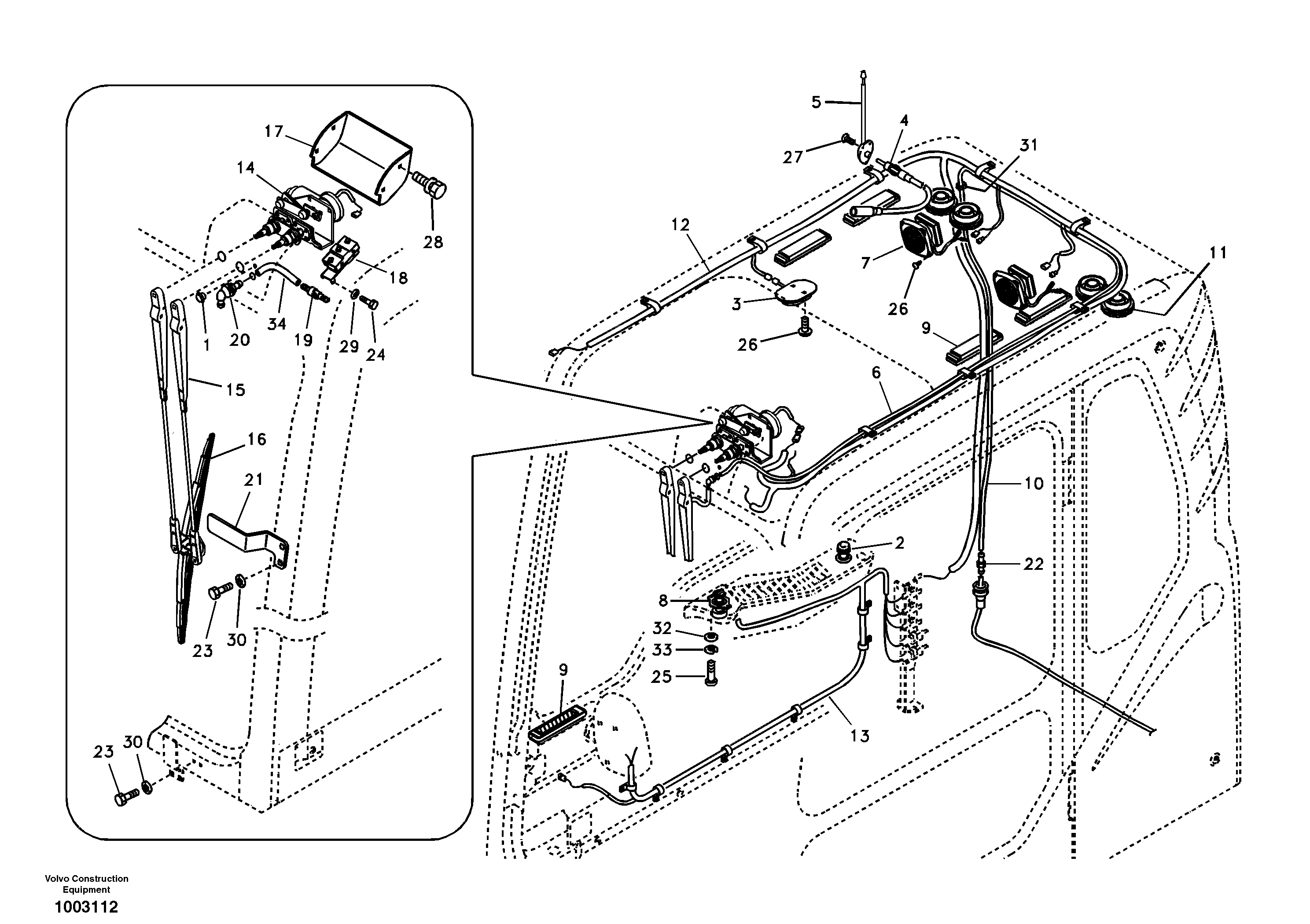 Схема запчастей Volvo EC210B - 103406 Cable harnesses, cab EC210B APPENDIX FORESTRY VERSION