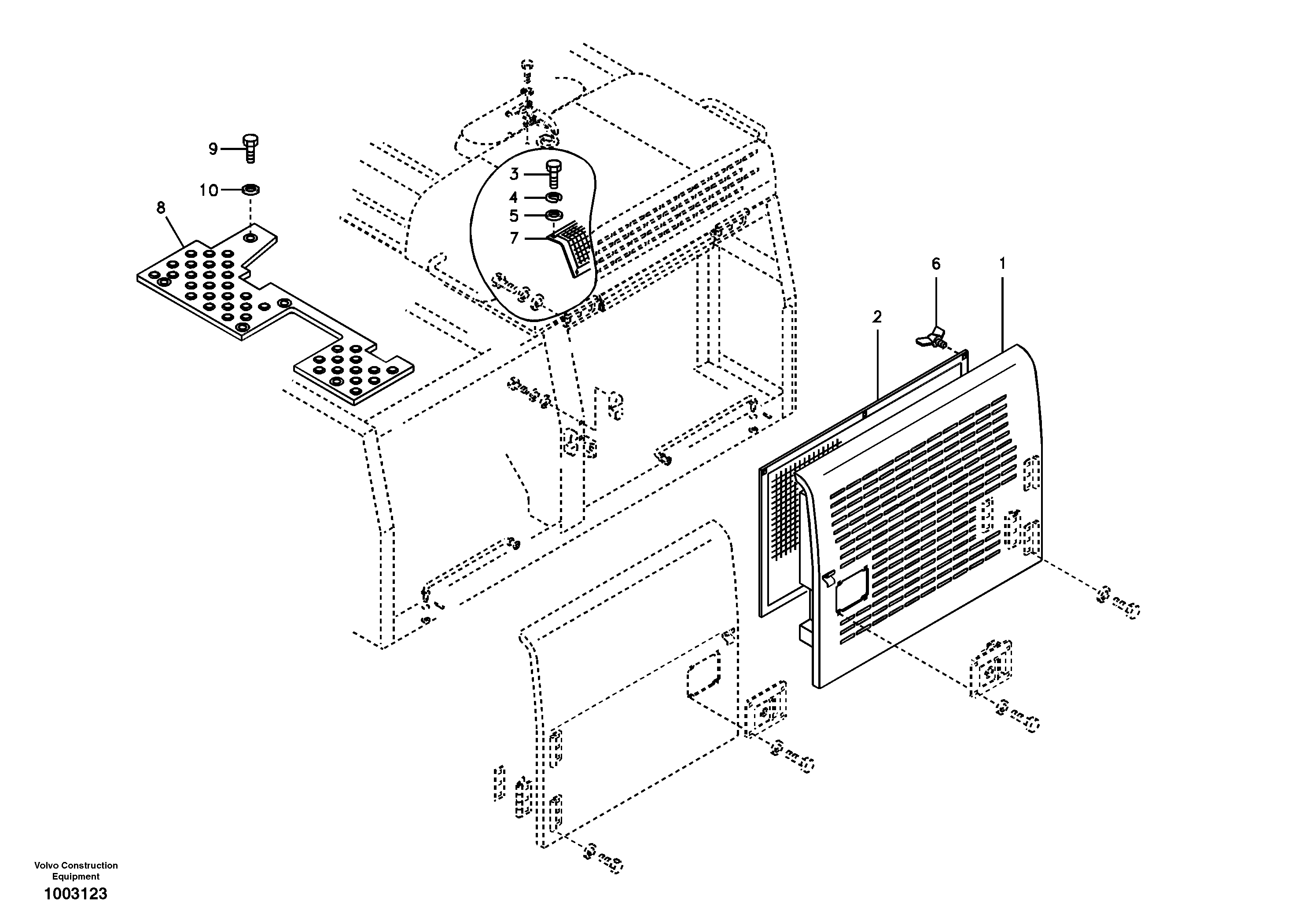 Схема запчастей Volvo EC210B - 44750 Auxiliary hood, side door EC210B APPENDIX FORESTRY VERSION