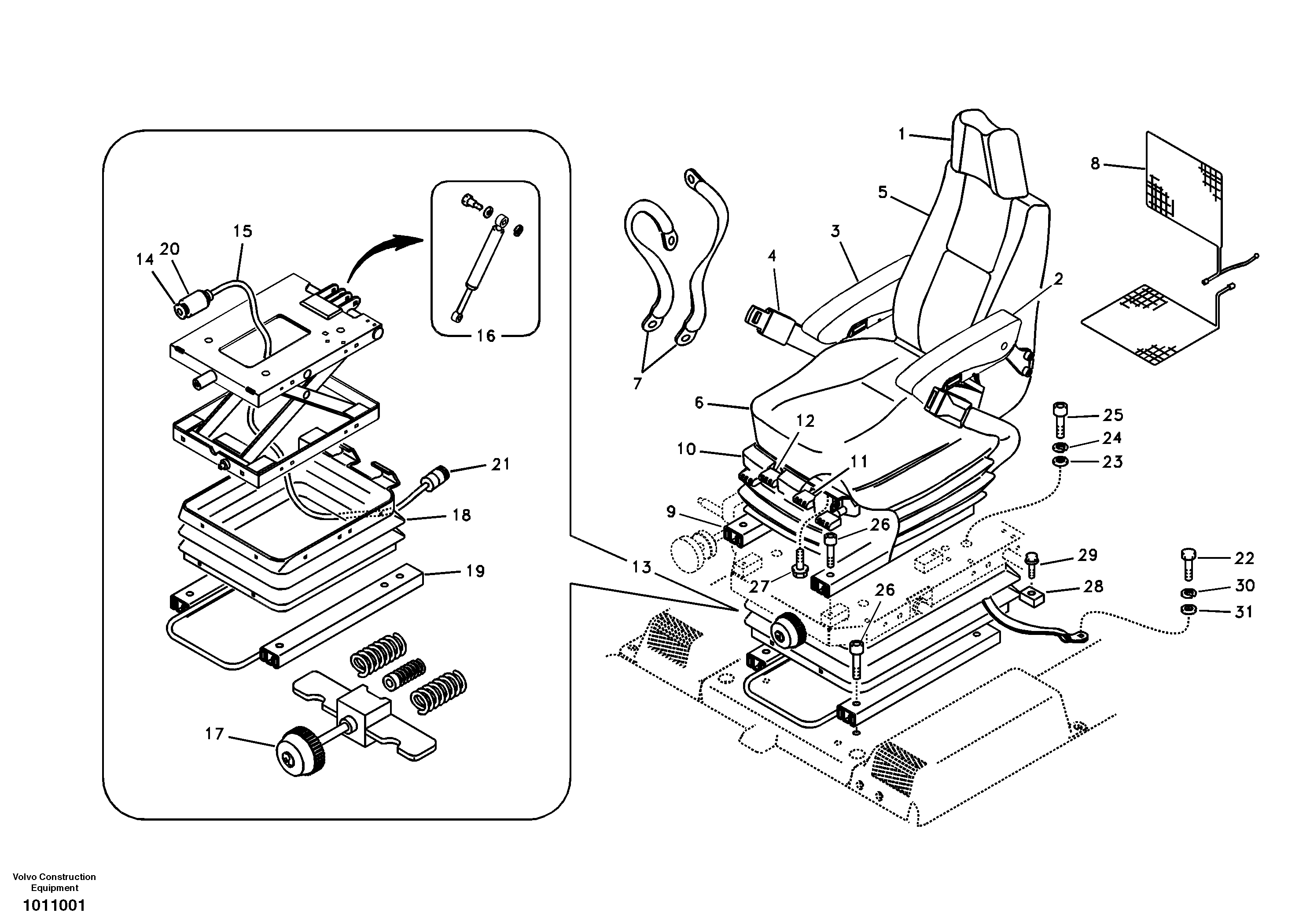 Схема запчастей Volvo EC240B - 80458 Operator seat with fitting parts EC240B