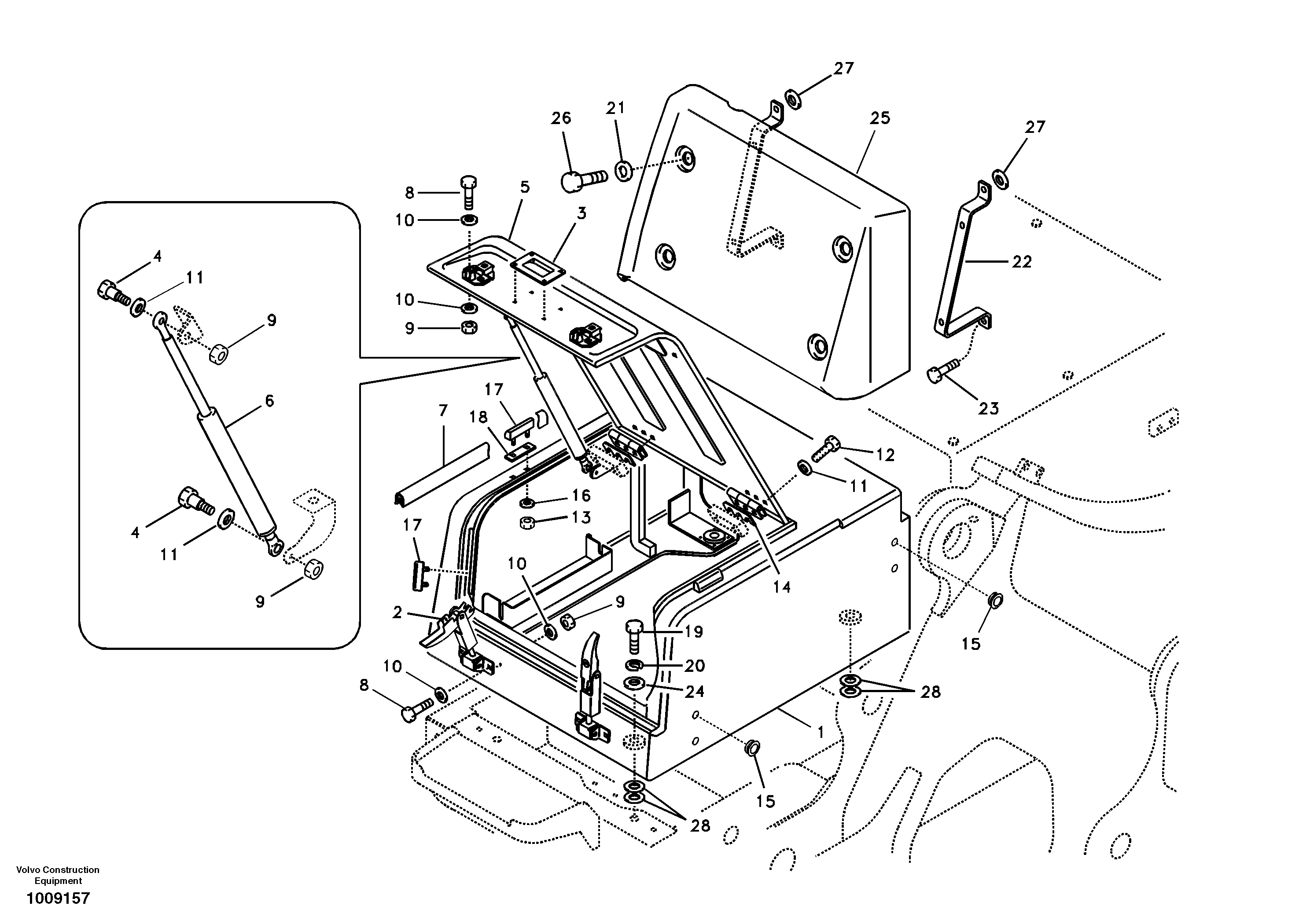 Схема запчастей Volvo EC240B - 5290 Tool box, cowl EC240B SER NO INT 12641- EU & NA 80001-