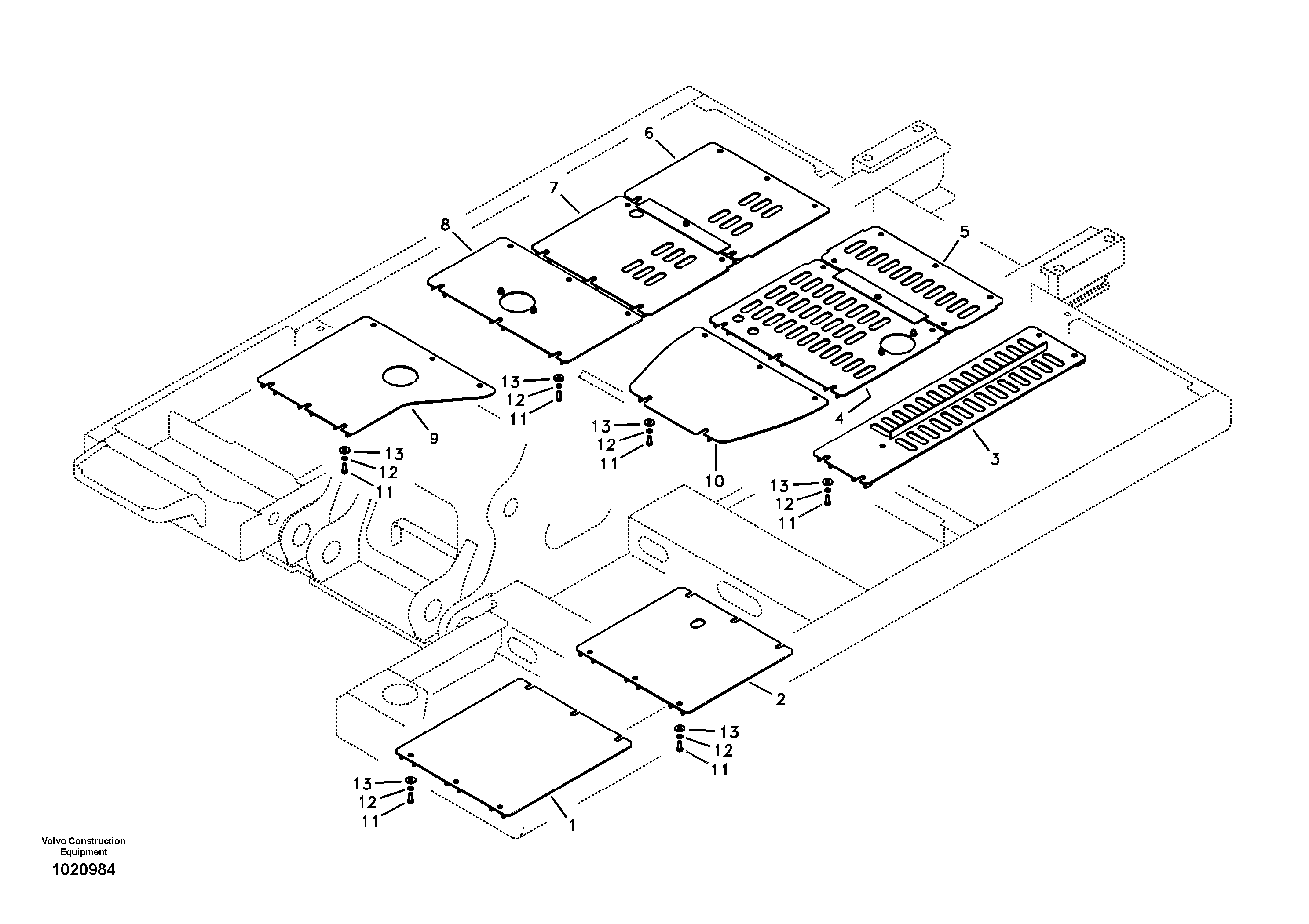 Схема запчастей Volvo EC240B - 74788 Hatches under engine, hydr.pumps, cooler, m.valve and fuel tank EC240B SER NO INT 12641- EU & NA 80001-