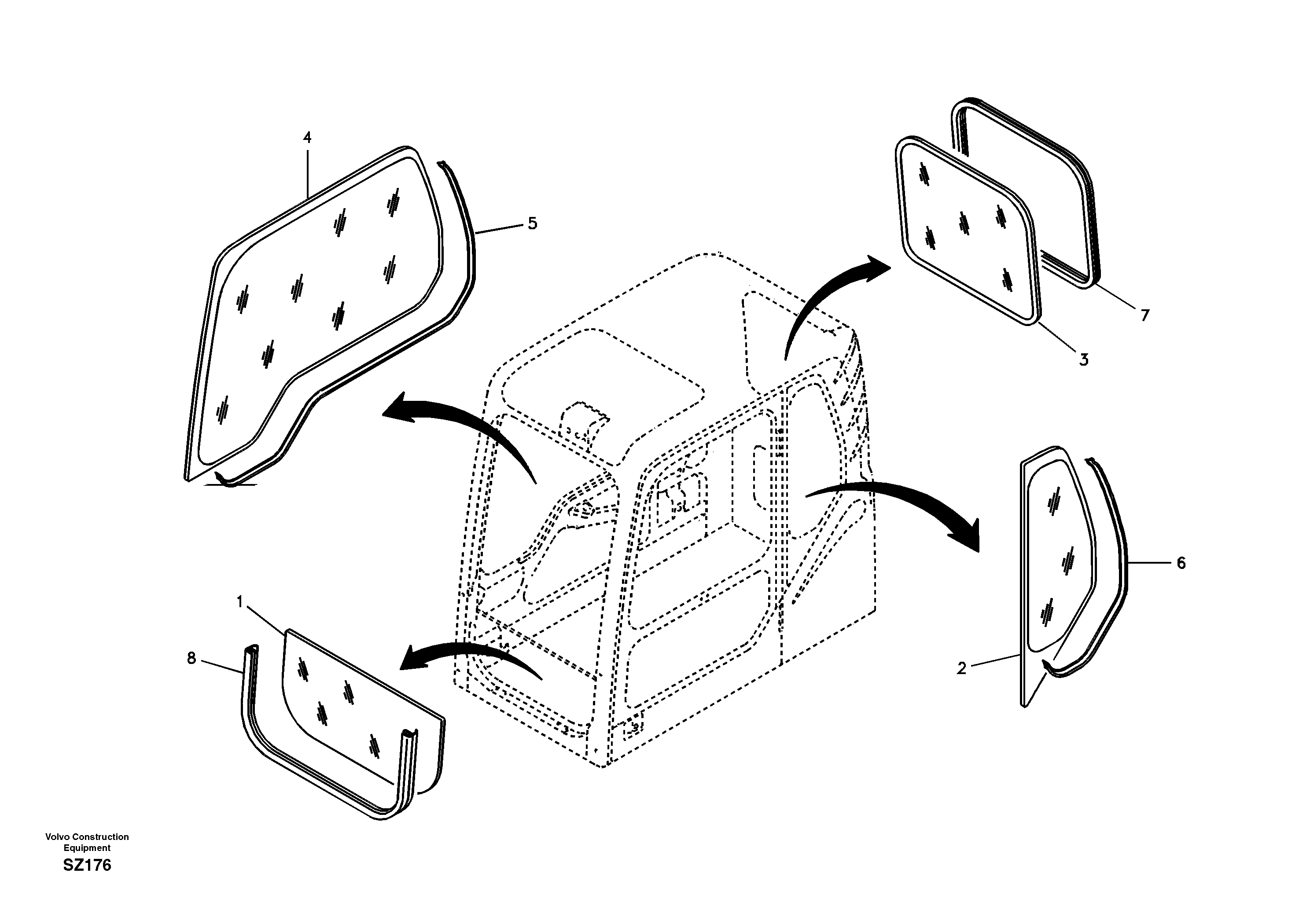 Схема запчастей Volvo EC240B - 24440 Windows EC240B SER NO INT 12641- EU & NA 80001-