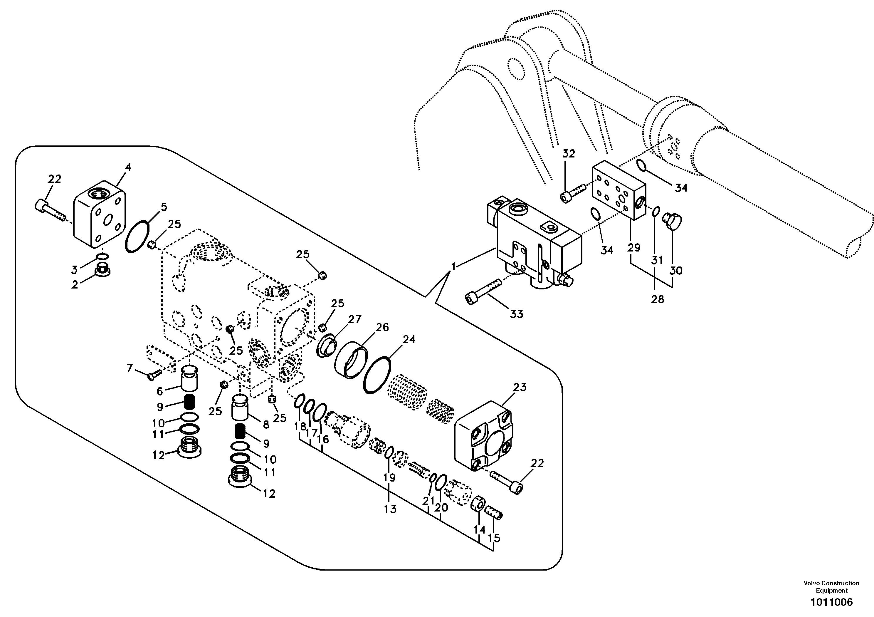 Схема запчастей Volvo EC240B - 63212 Working hydraulic, dipper arm rupture valve mount EC240B