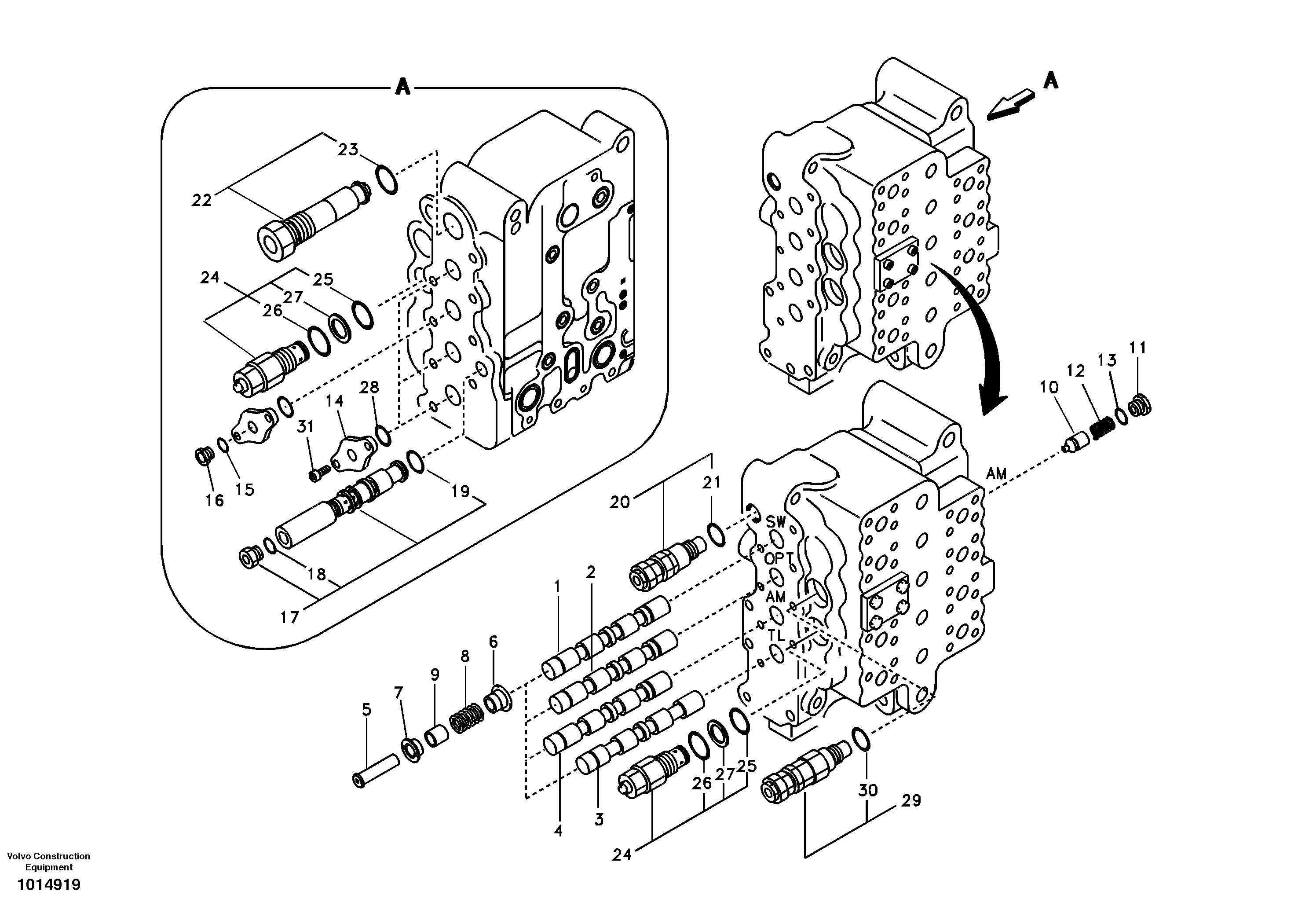 Схема запчастей Volvo EC240B - 78639 Main control valve, swing and option and dipper arm and travel Lh EC240B