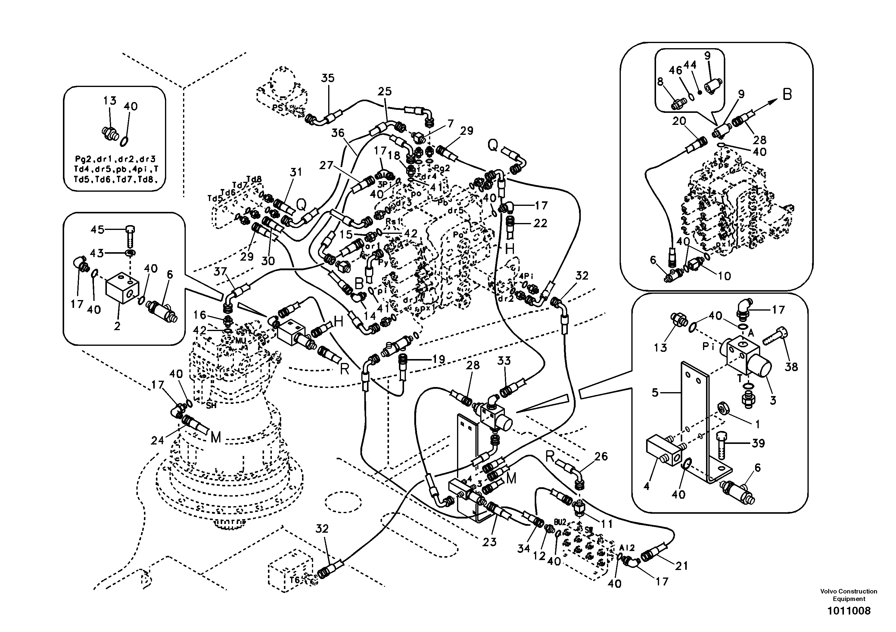 Схема запчастей Volvo EC240B - 14961 Servo system, control valve piping EC240B