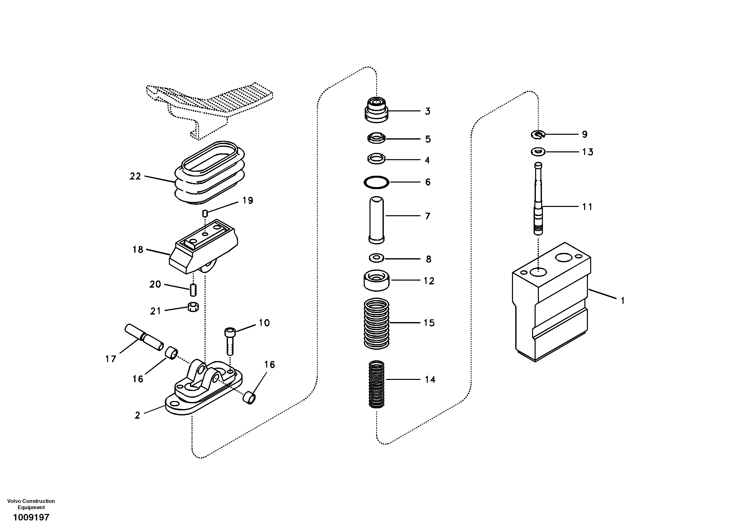 Схема запчастей Volvo EC240B - 40165 Working hydraulic, remote control valve pedal for hammer and shear EC240B