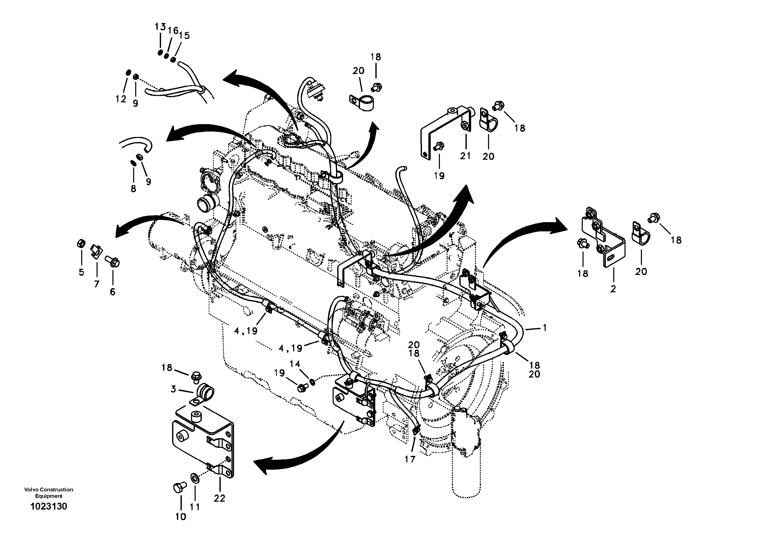 Схема запчастей Volvo EC240B - 64414 Cable harness, engine EC240B APPENDIX FX FORESTRY VER