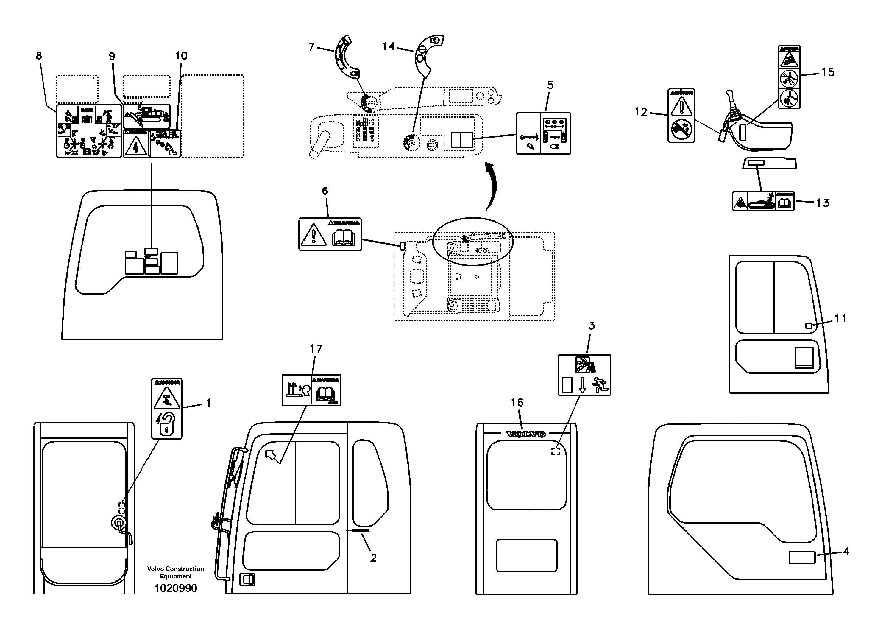 Схема запчастей Volvo EC240B - 44099 Decal, inner location EC240B SER NO INT 12641- EU & NA 80001-