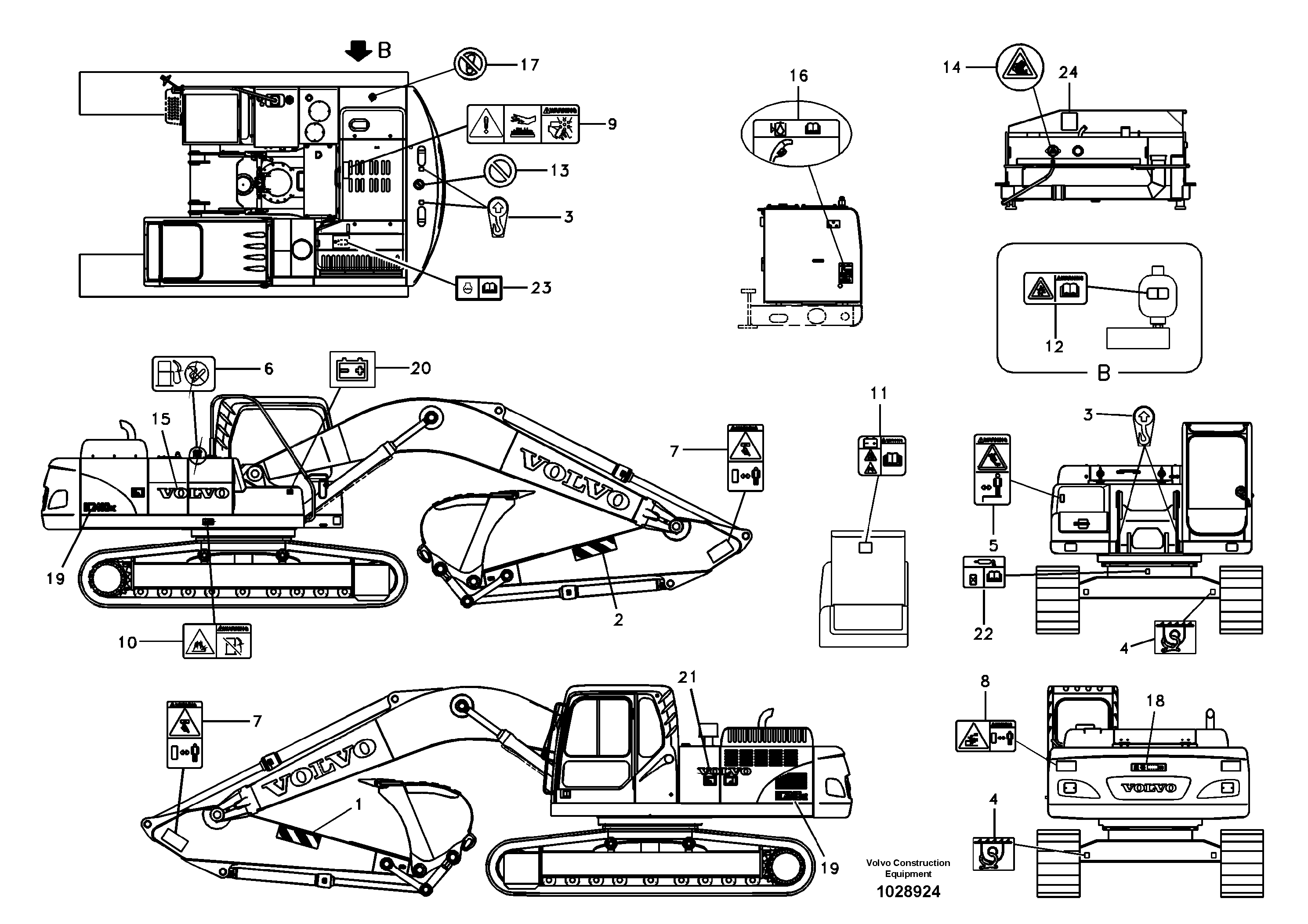 Схема запчастей Volvo EC240B - 7110 Decal, outer location EC240B SER NO INT 12641- EU & NA 80001-