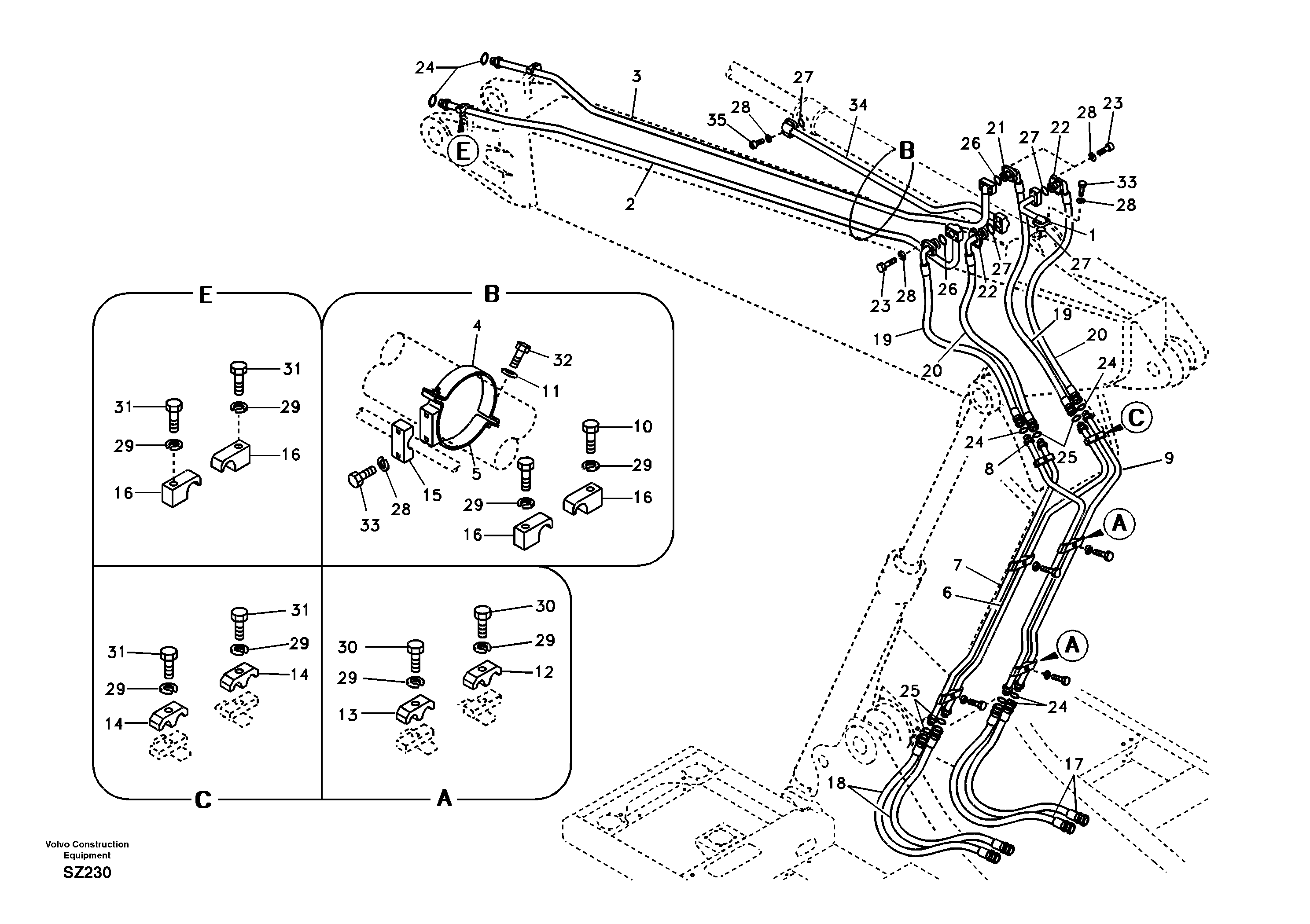 Схема запчастей Volvo EC240B - 306 Working hydraulic, dipper arm cylinder on adjustable boom EC240B