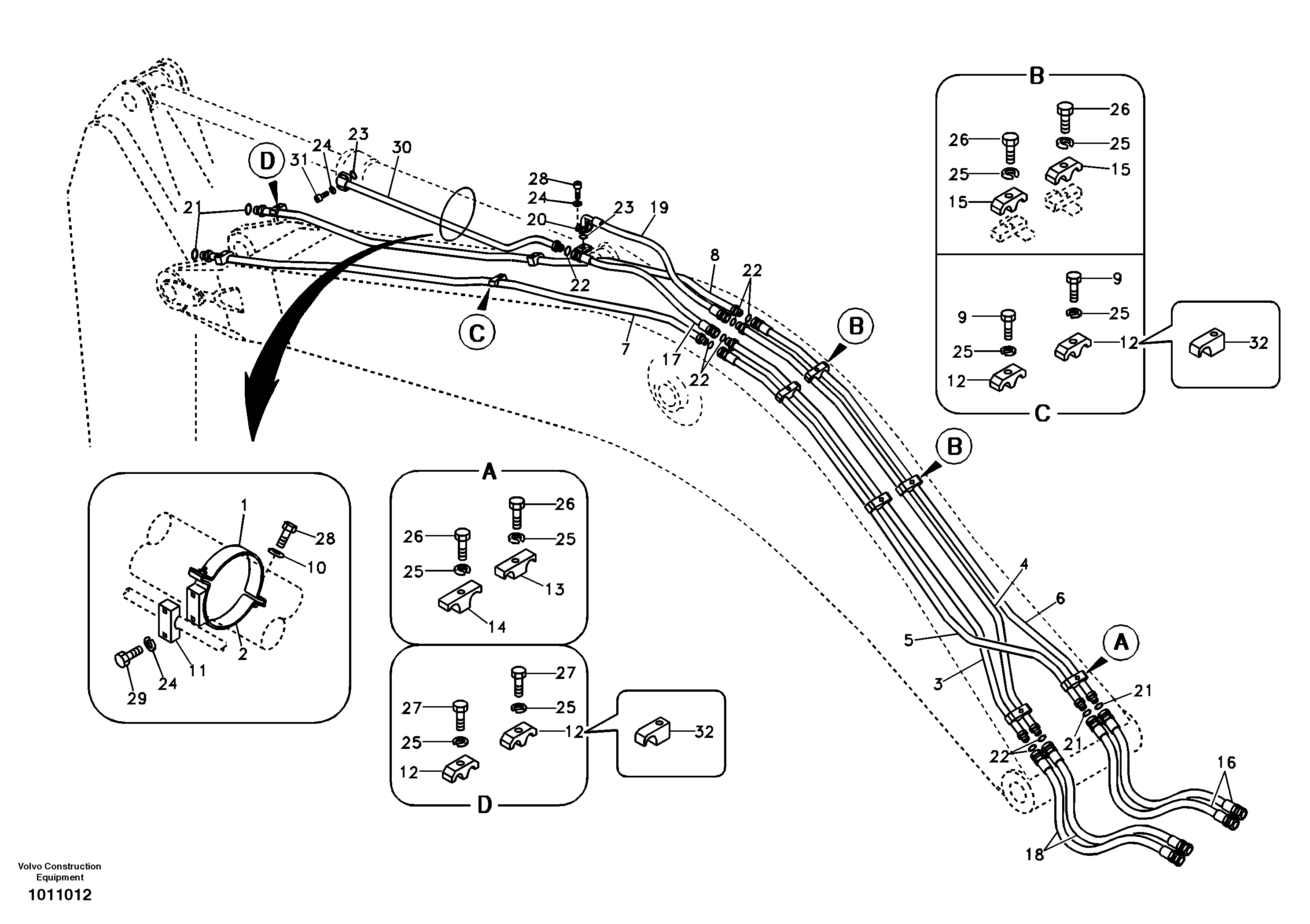 Схема запчастей Volvo EC240B - 35466 Working hydraulic, dipper arm cylinder on boom EC240B