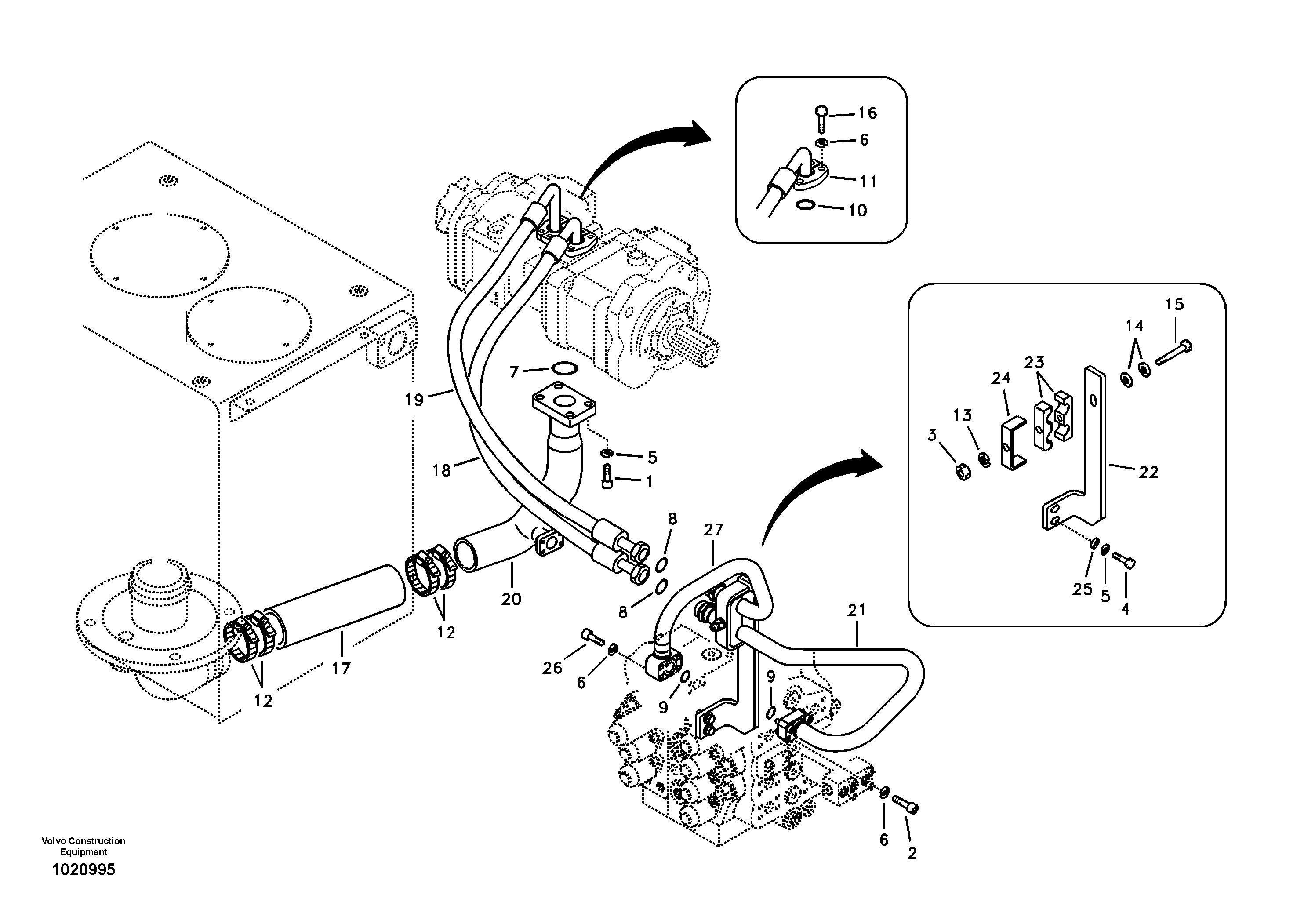 Схема запчастей Volvo EC240B - 18827 Hydraulic system, hydraulic tank to hydraulic pump EC240B SER NO INT 12641- EU & NA 80001-