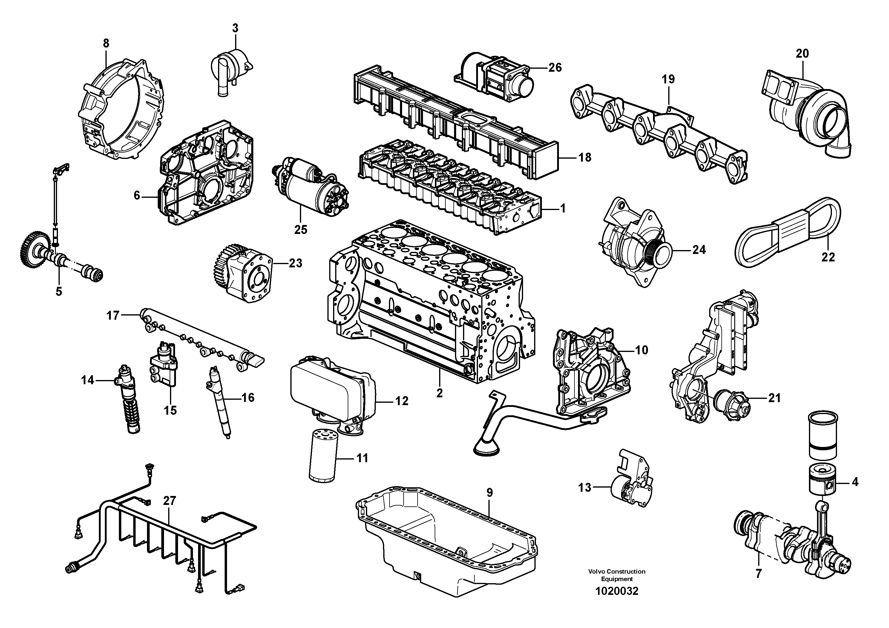 Схема запчастей Volvo EC240B - 34940 Двигатель в сборе EC240B SER NO INT 12641- EU & NA 80001-