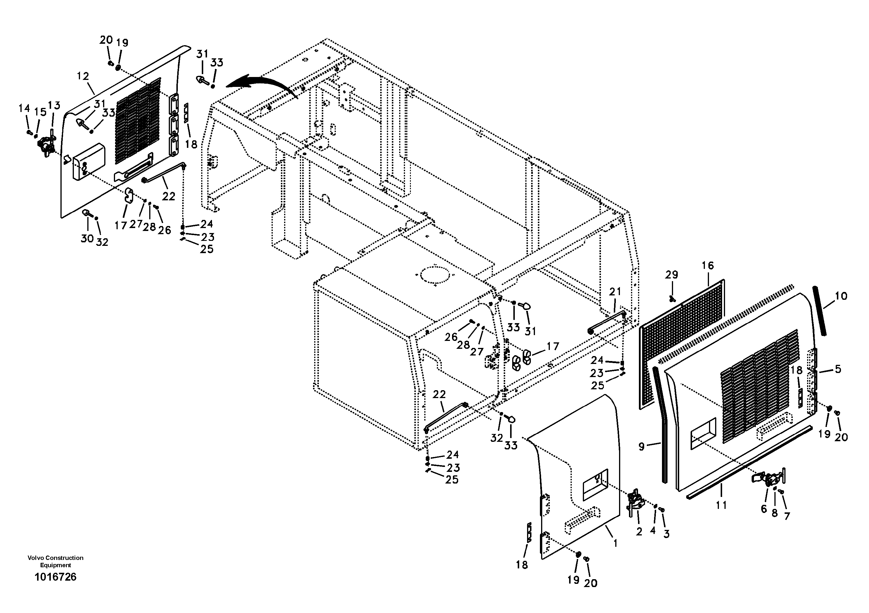 Схема запчастей Volvo EC240B - 27375 Auxiliary hood, side door EC240B APPENDIX FX FORESTRY VER