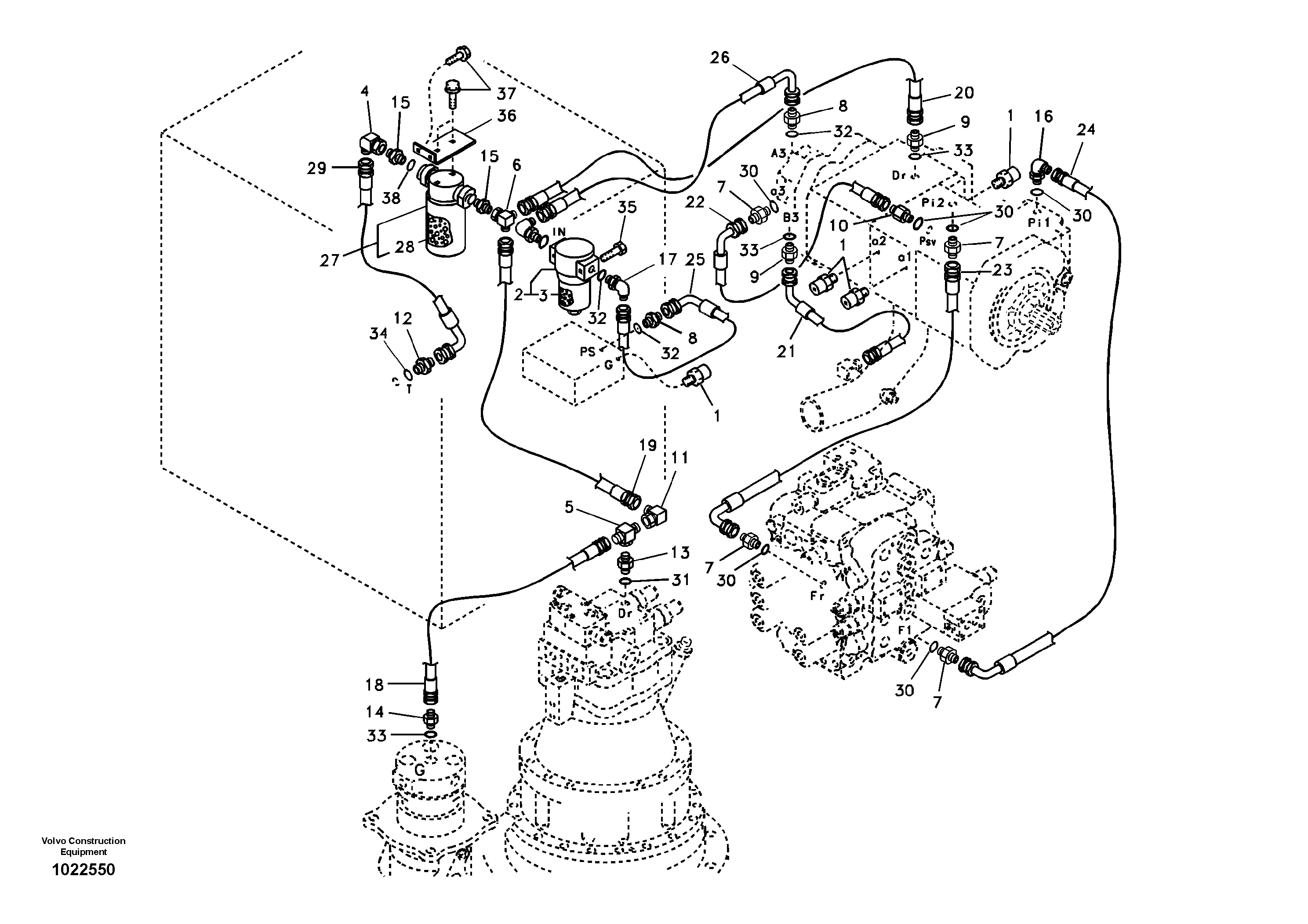 Схема запчастей Volvo EC240B - 16603 Servo system, pump piping and filter mount EC240B SER NO INT 12641- EU & NA 80001-