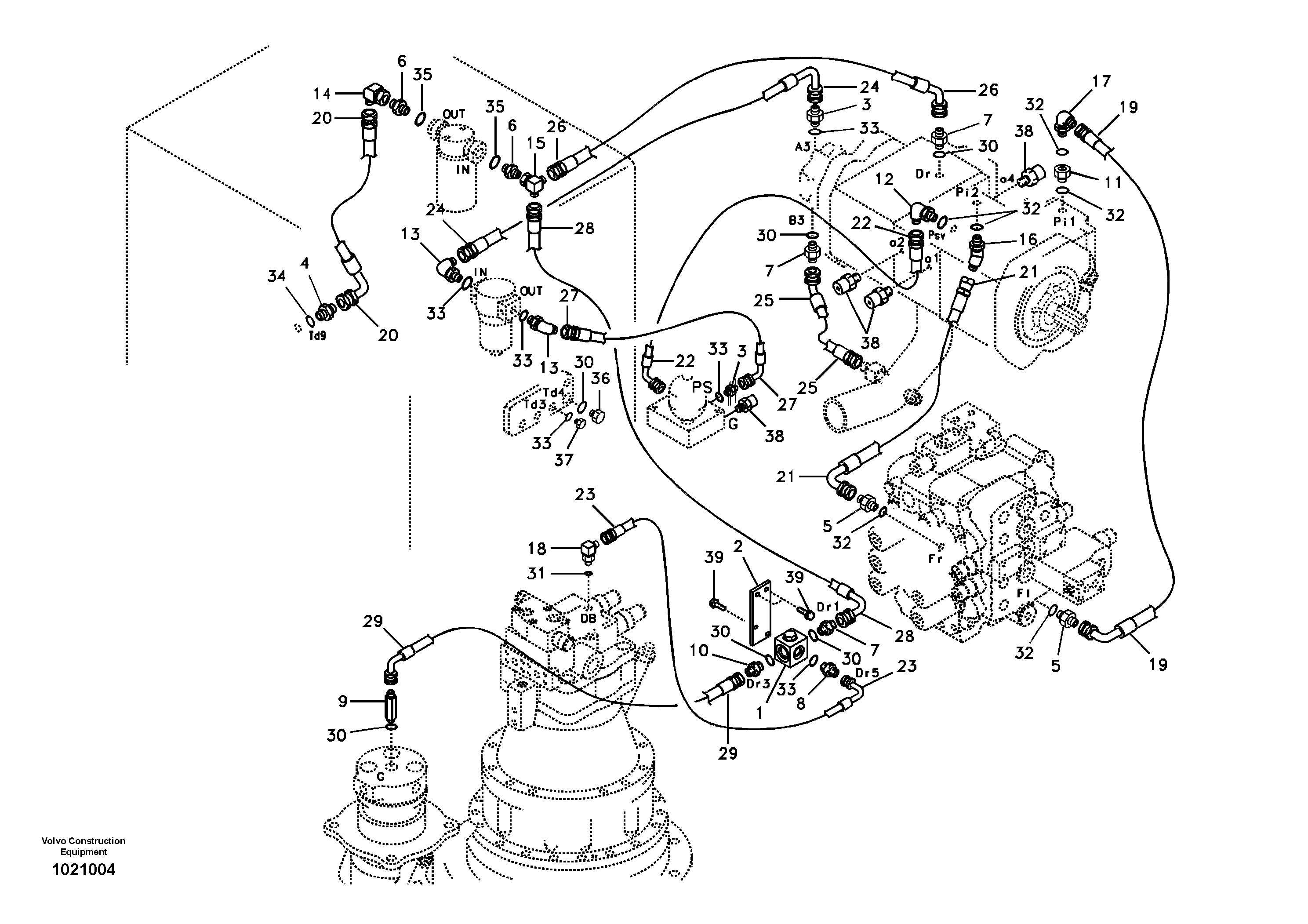 Схема запчастей Volvo EC240B - 91875 Servo system, pump piping and filter mount EC240B SER NO INT 12641- EU & NA 80001-