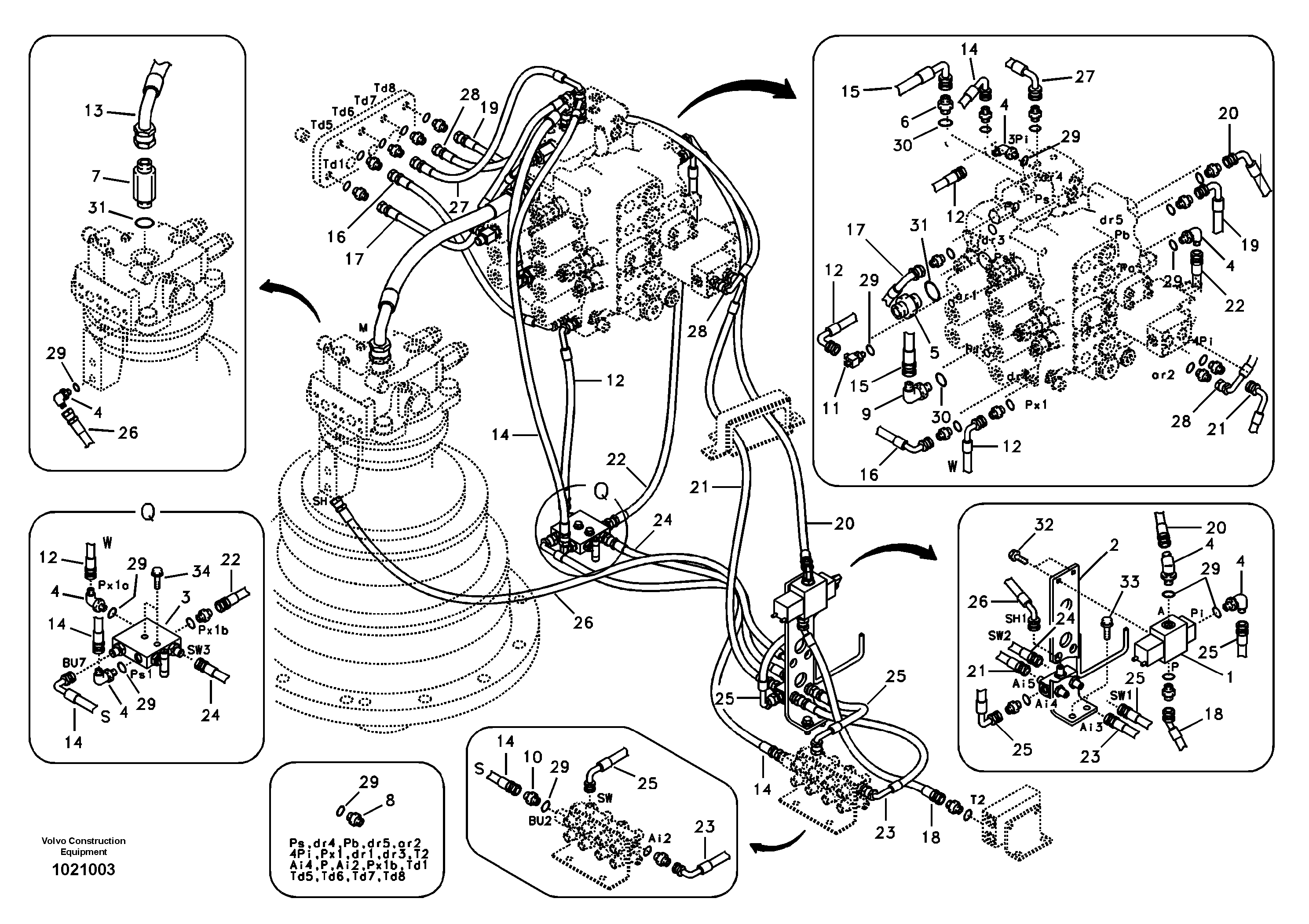 Схема запчастей Volvo EC240B - 92339 Servo system, control valve piping EC240B SER NO INT 12641- EU & NA 80001-