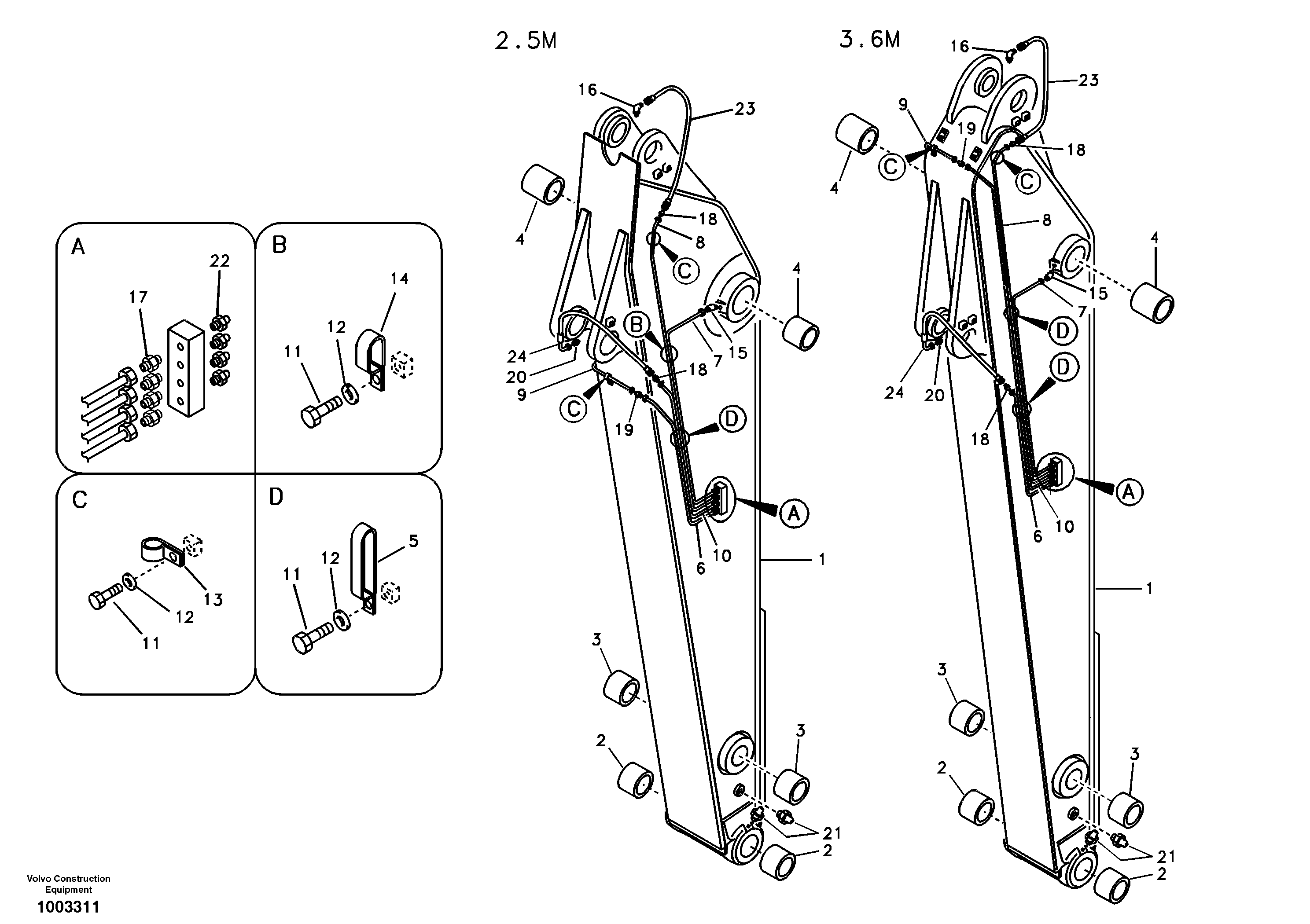 Схема запчастей Volvo EC240B - 65598 Dipper arm and grease piping with piping seat EC240B