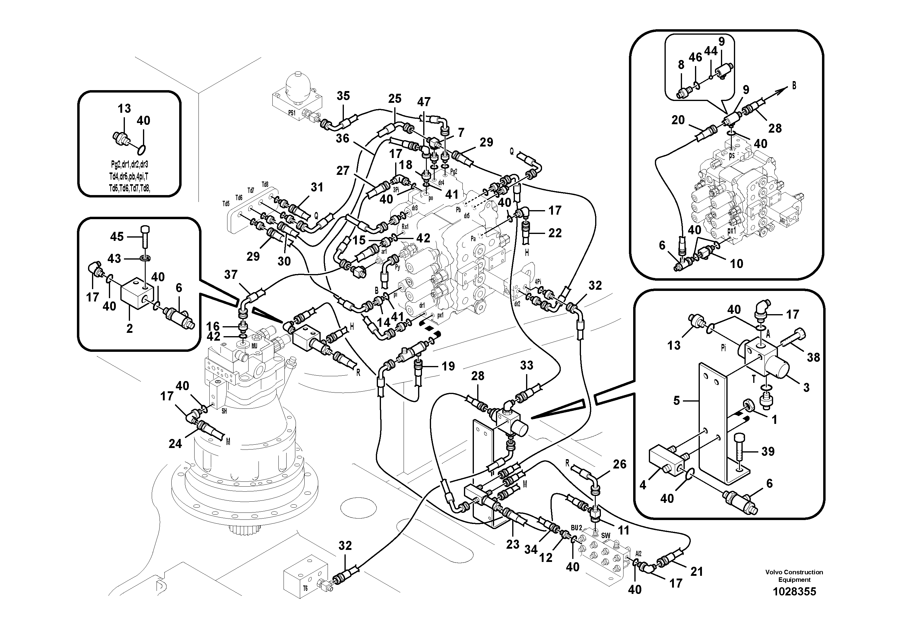 Схема запчастей Volvo EC240B - 93839 Servo system, control valve piping EC240B SER NO INT 12641- EU & NA 80001-