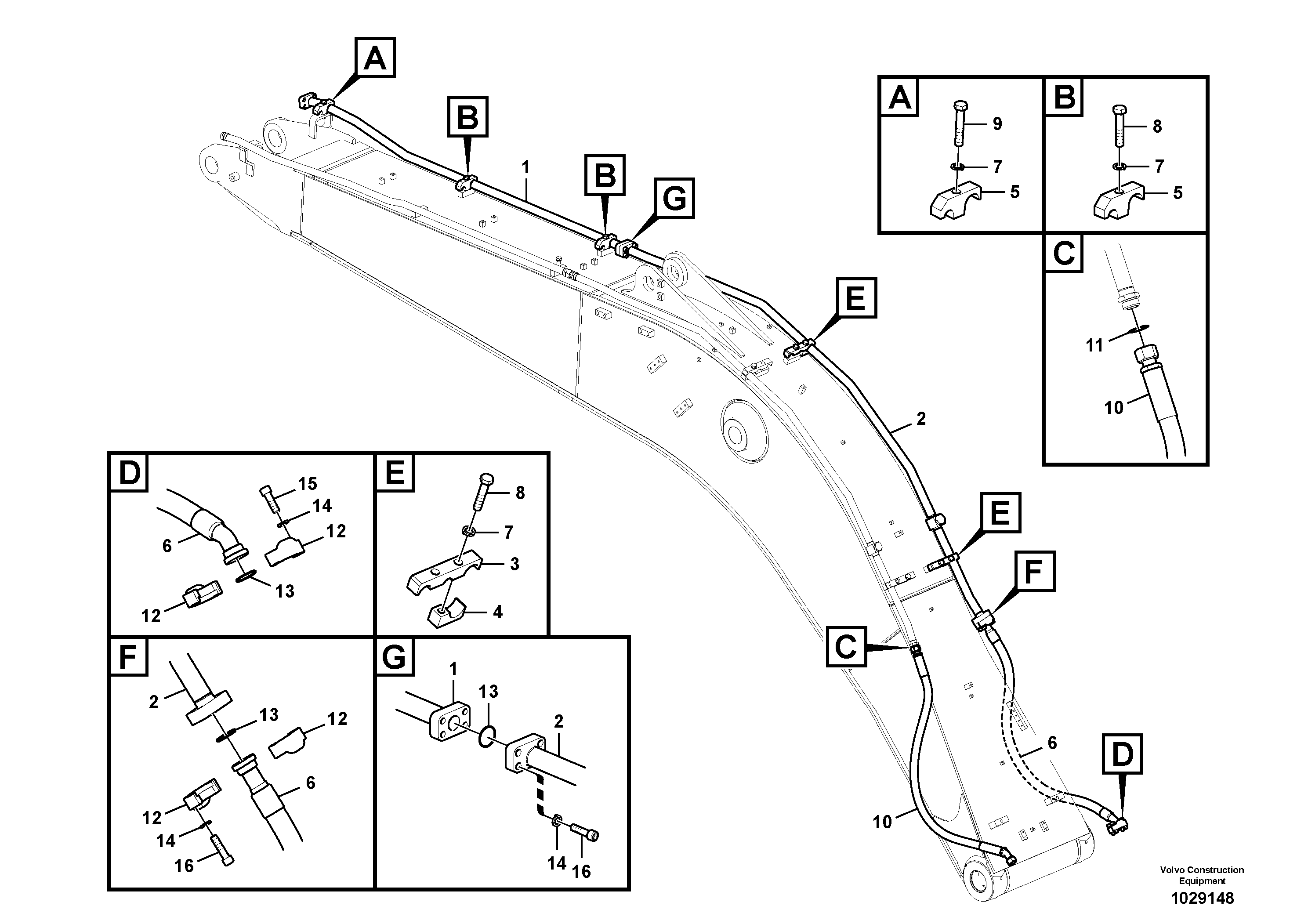 Схема запчастей Volvo EC240B - 100691 Working hydraulics, X1 on boom EC240B APPENDIX FX FORESTRY VER