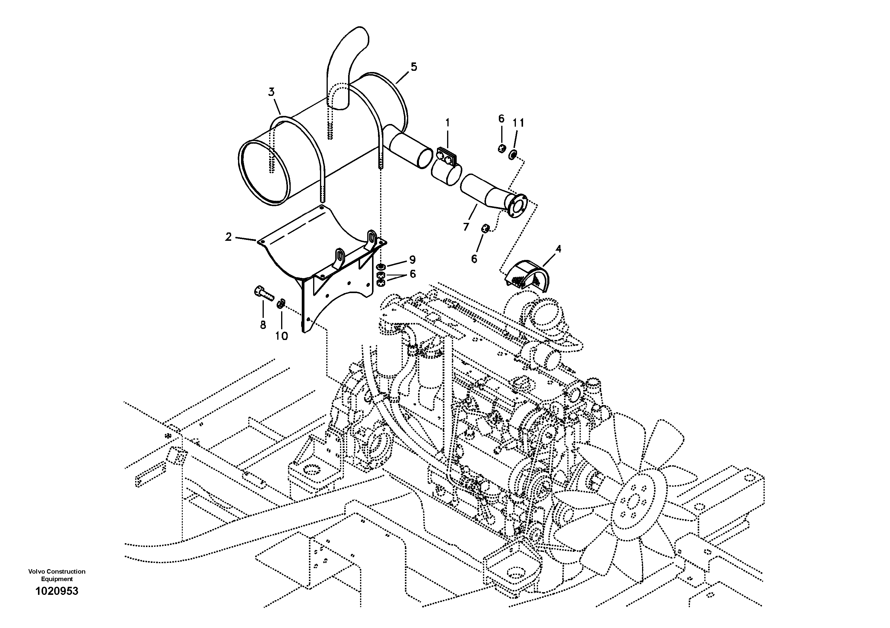 Схема запчастей Volvo EC240B - 40060 Выхлопная система EC240B SER NO INT 12641- EU & NA 80001-