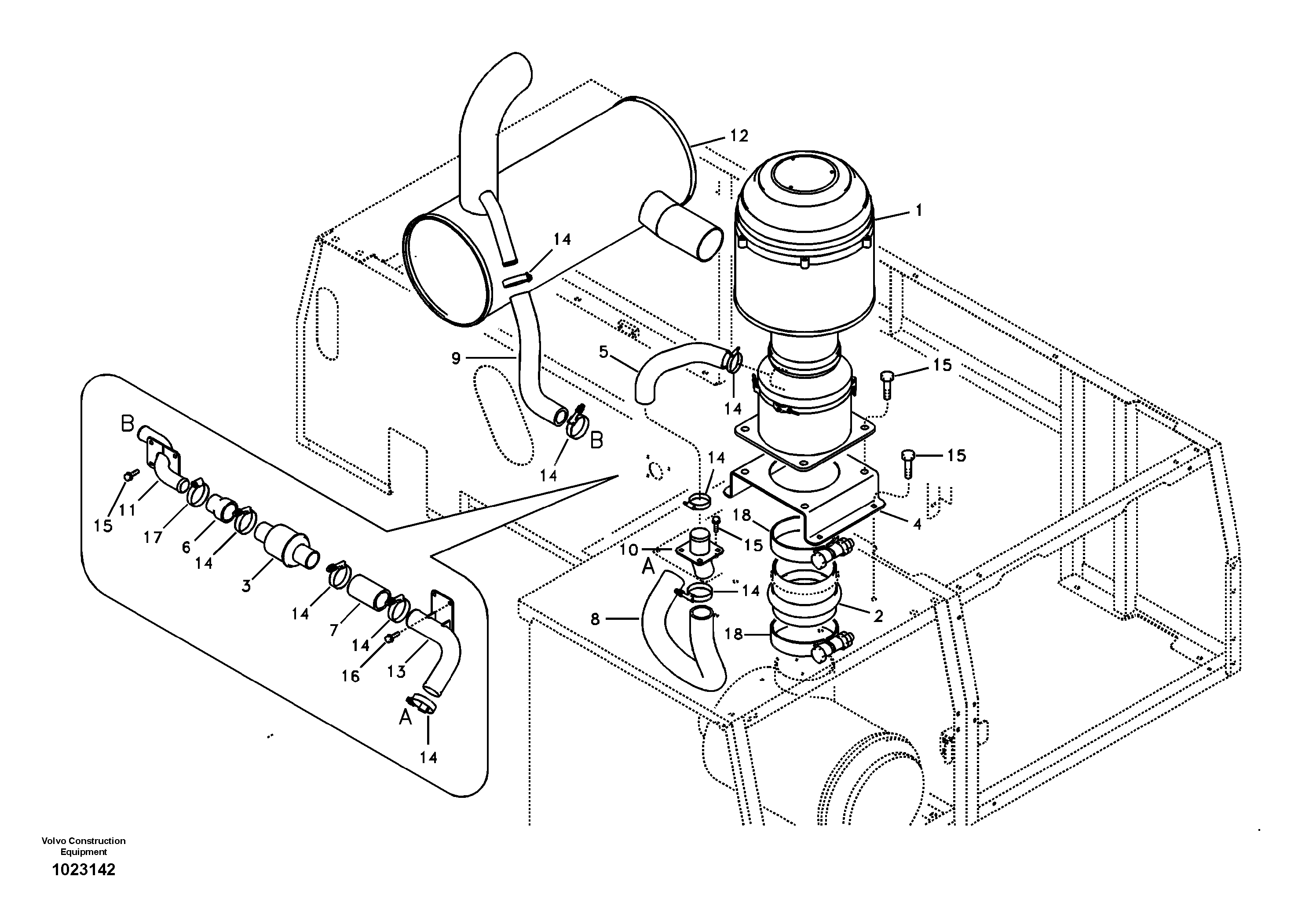 Схема запчастей Volvo EC240B - 35577 Inlet system, pre-cleaner EC240B SER NO INT 12641- EU & NA 80001-