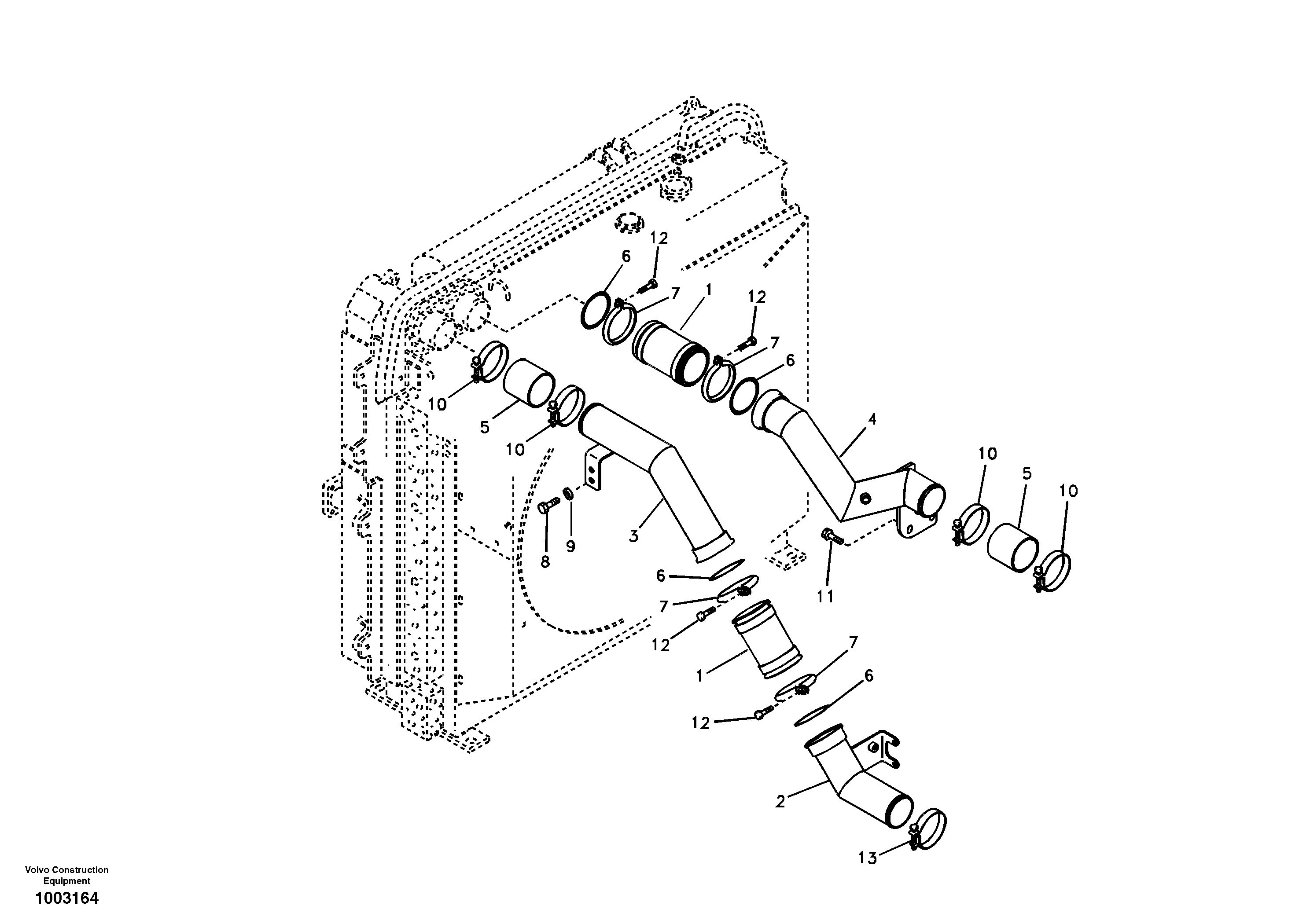 Схема запчастей Volvo EC240B - 7876 Charge air cooler, plumbing EC240B SER NO INT 12641- EU & NA 80001-