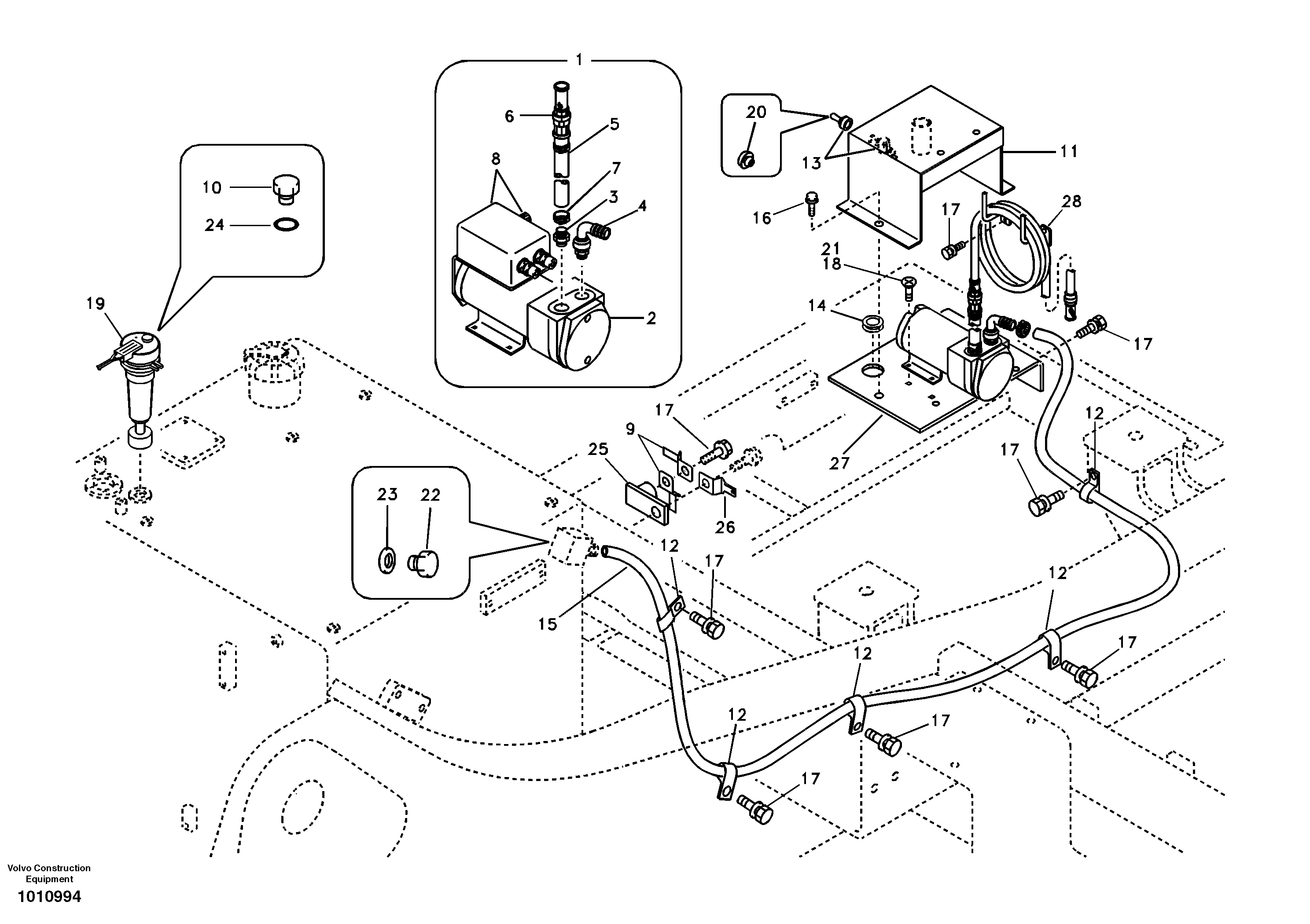 Схема запчастей Volvo EC240B - 98413 Fuel filling pump with assembling details EC240B