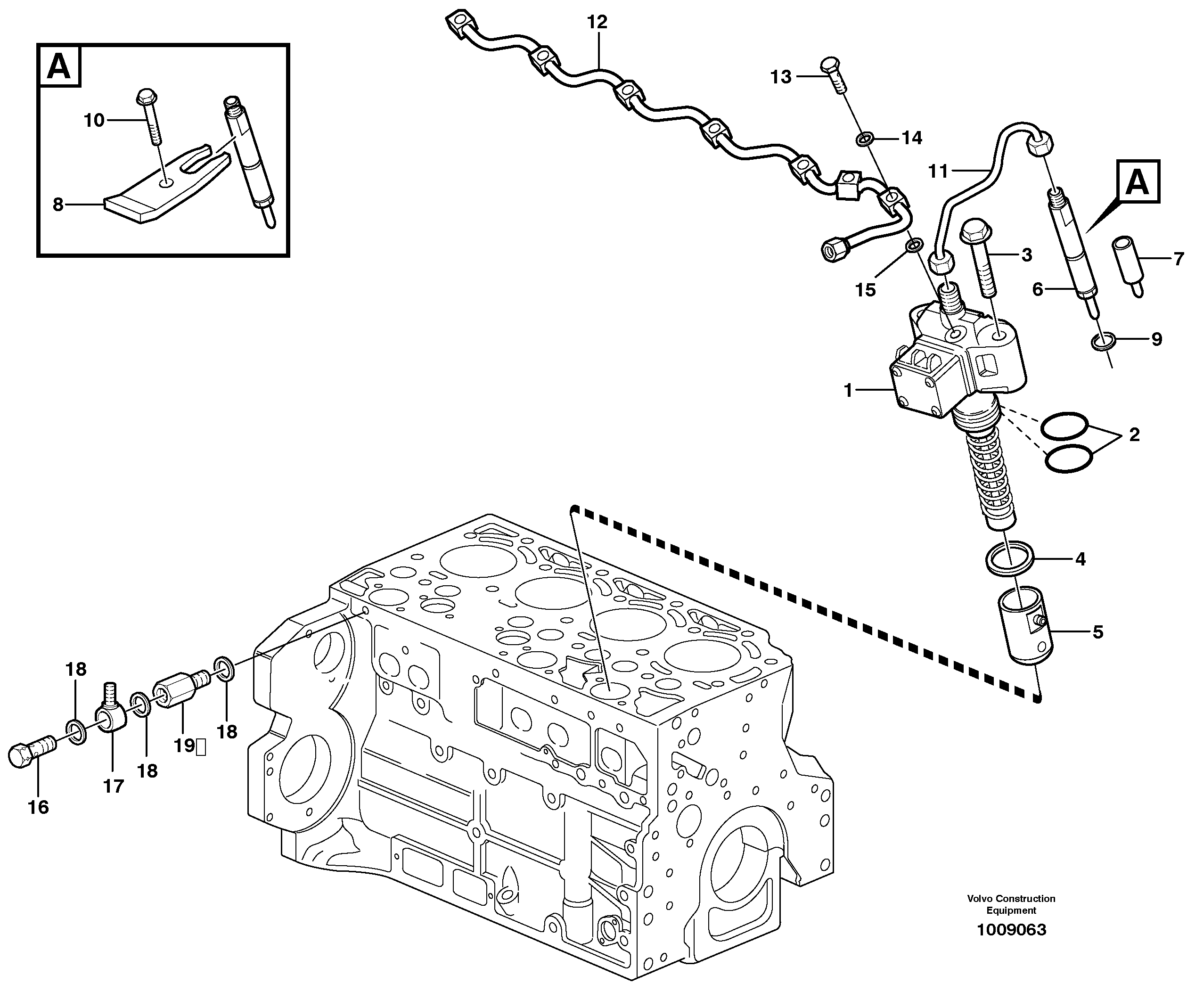Схема запчастей Volvo EC240B - 64284 Fuel injection pump with fitting parts EC240B