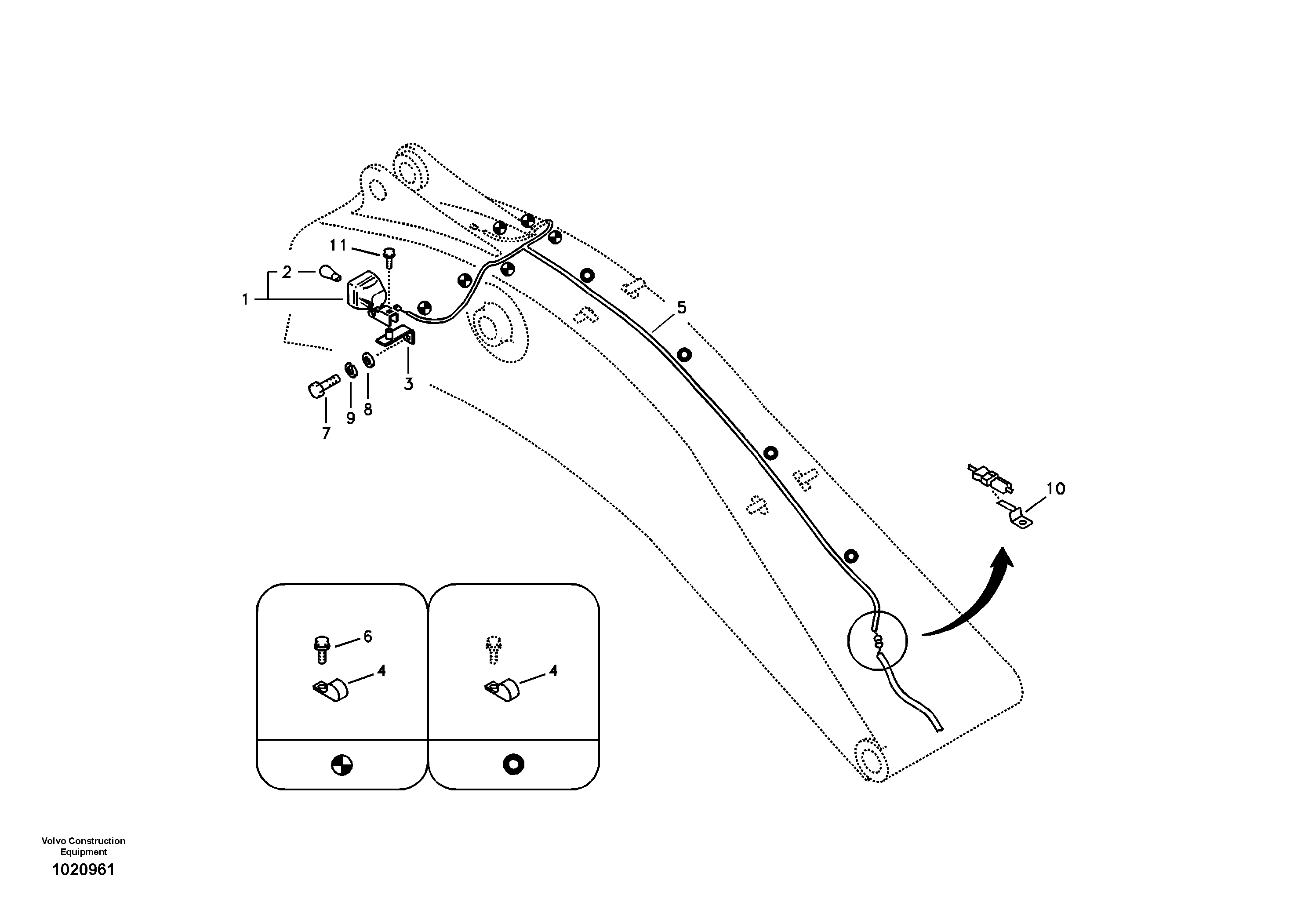 Схема запчастей Volvo EC240B - 858 Working lamp on boom EC240B SER NO INT 12641- EU & NA 80001-