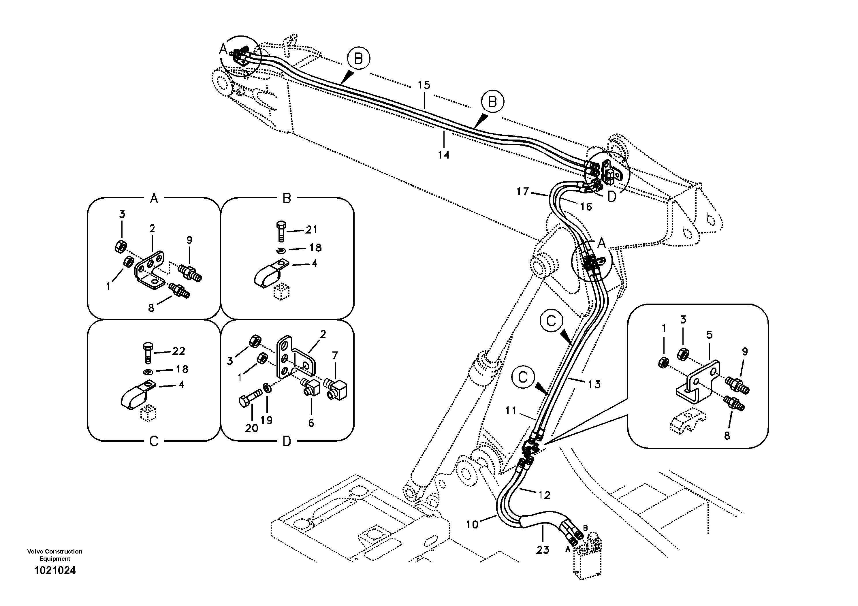Схема запчастей Volvo EC240B - 304 Working hydraulic, quickfit on adjustable boom EC240B SER NO INT 12641- EU & NA 80001-