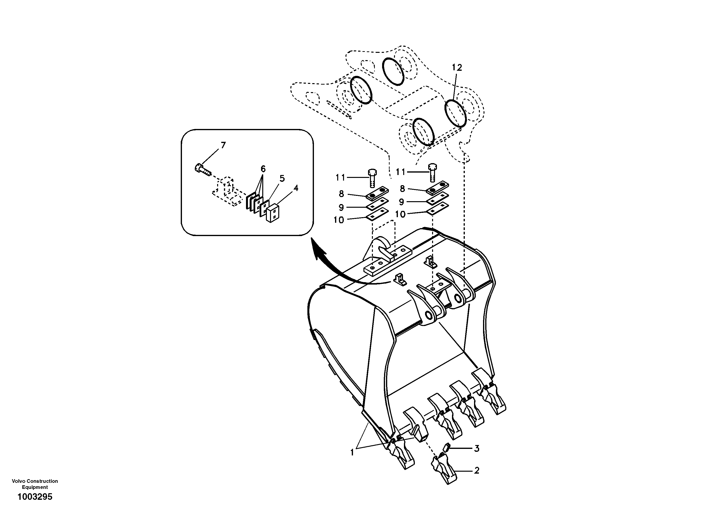 Схема запчастей Volvo EC240B - 19287 Buckets for Quickfit EC240B SER NO INT 12641- EU & NA 80001-