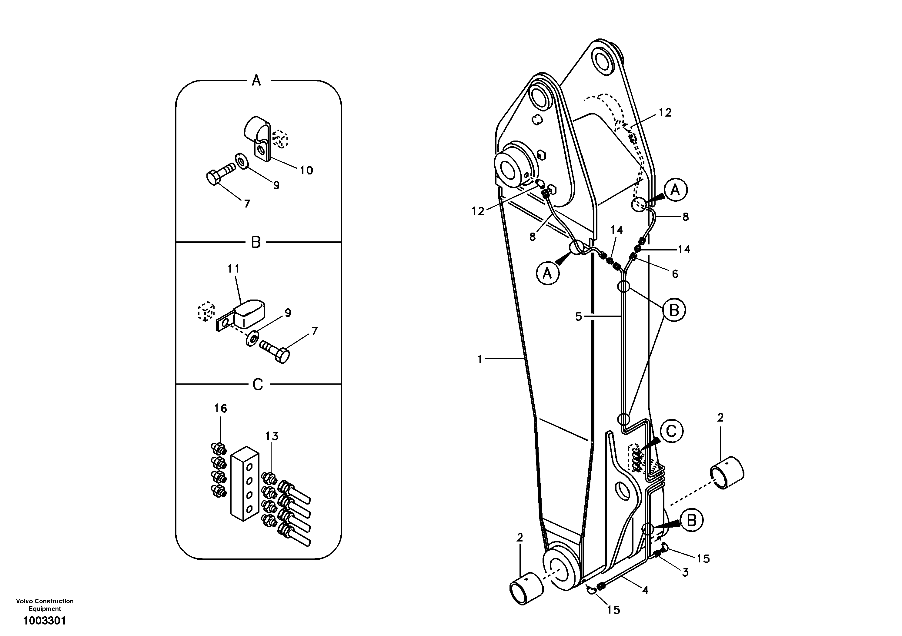 Схема запчастей Volvo EC240B - 62937 Boom and grease piping, adjustable 1st EC240B SER NO INT 12641- EU & NA 80001-