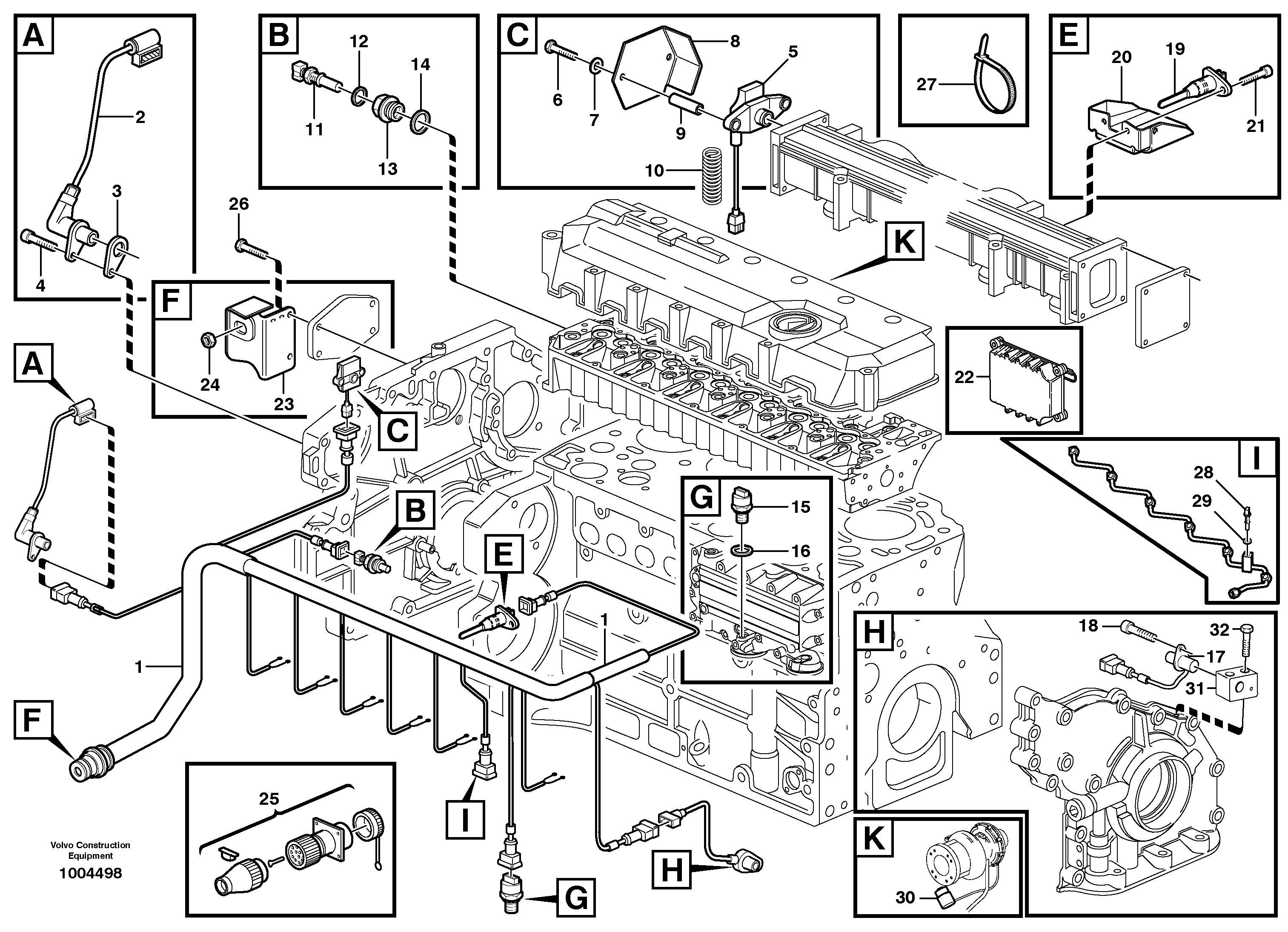 Схема запчастей Volvo EC240B - 84476 Cable harness, engine EC240B