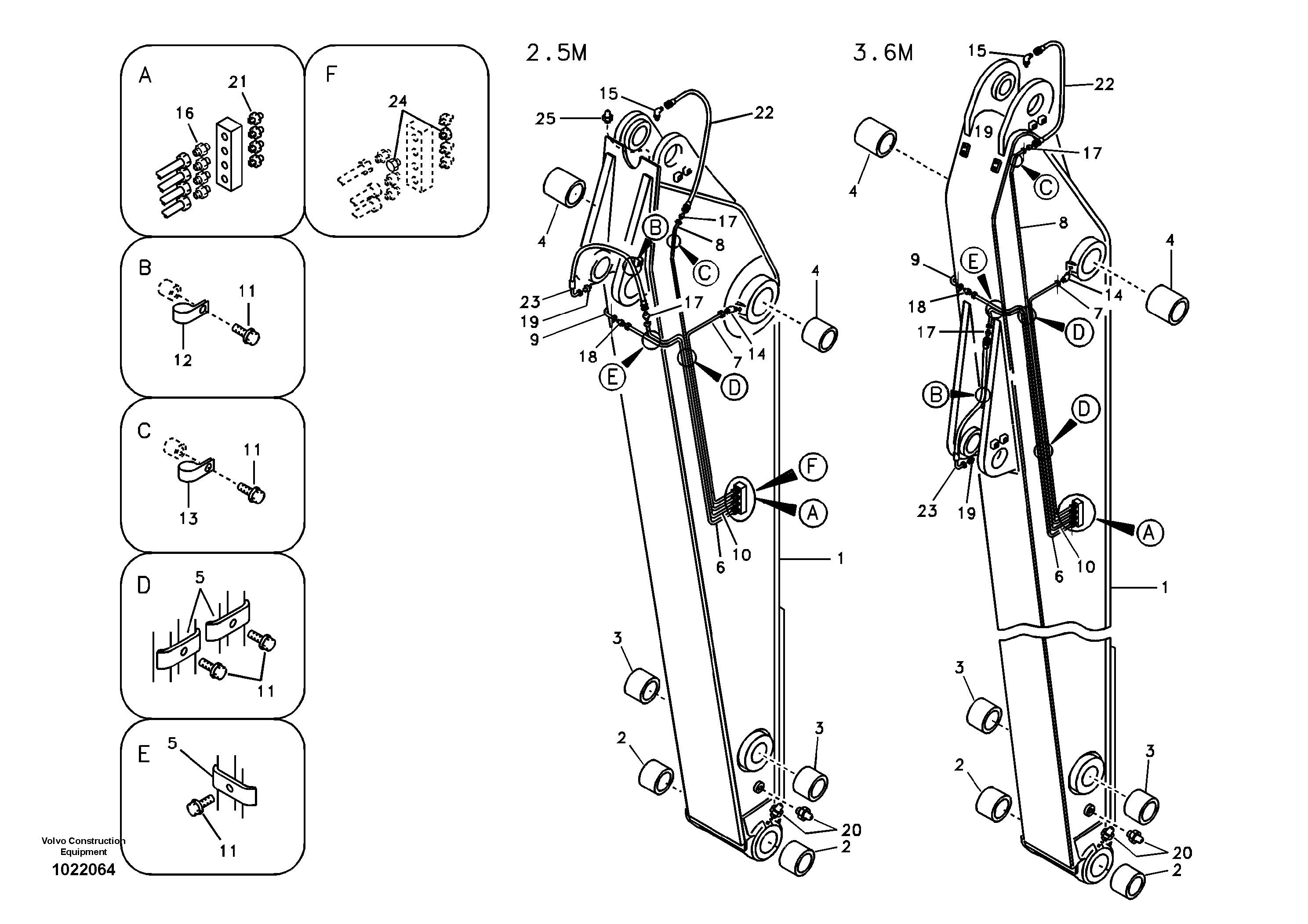 Схема запчастей Volvo EC240B - 57989 Dipper arm and grease piping with piping seat EC240B SER NO INT 12641- EU & NA 80001-