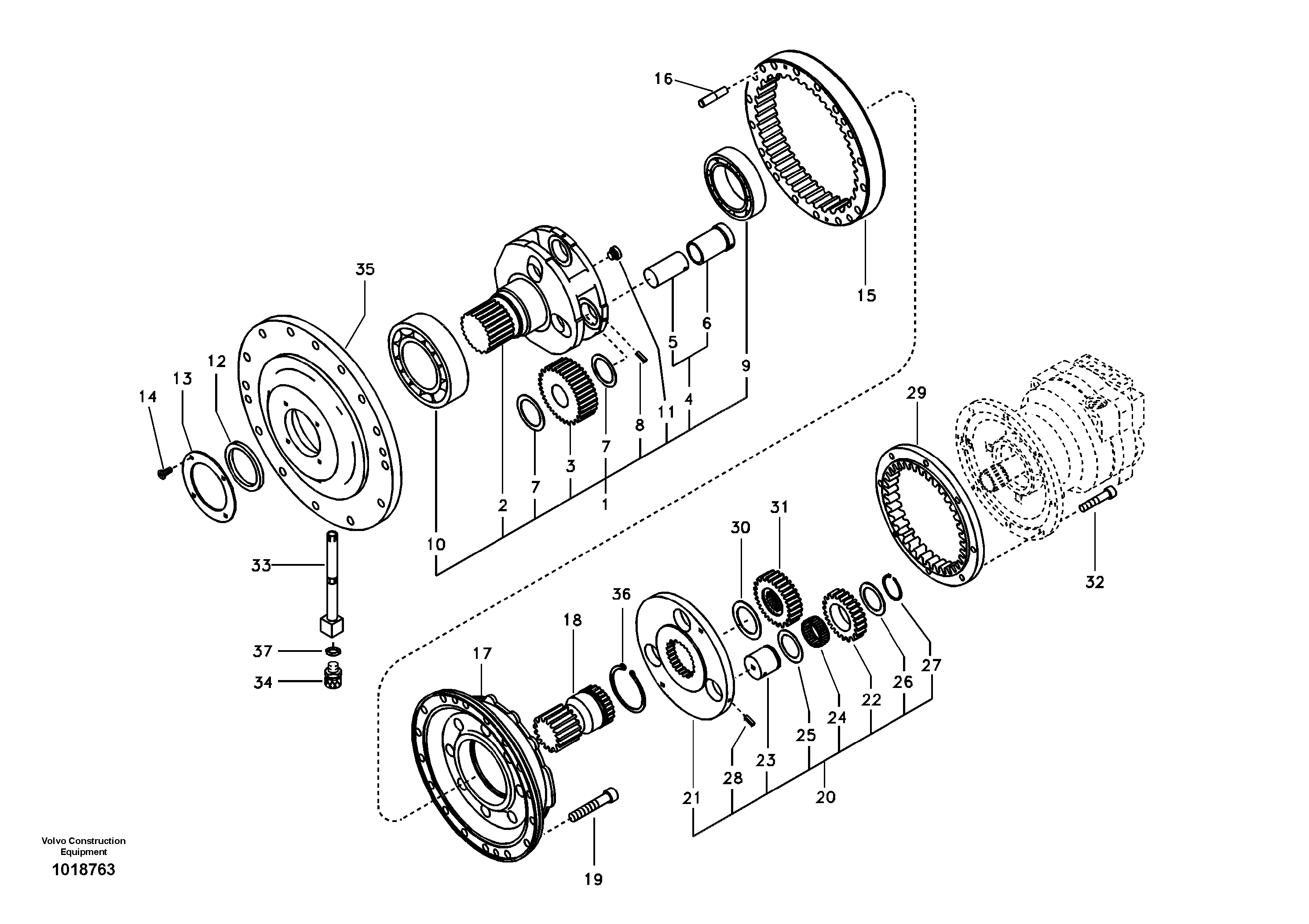 Схема запчастей Volvo EC240B - 106394 Swing gearbox EC240B SER NO INT 12641- EU & NA 80001-
