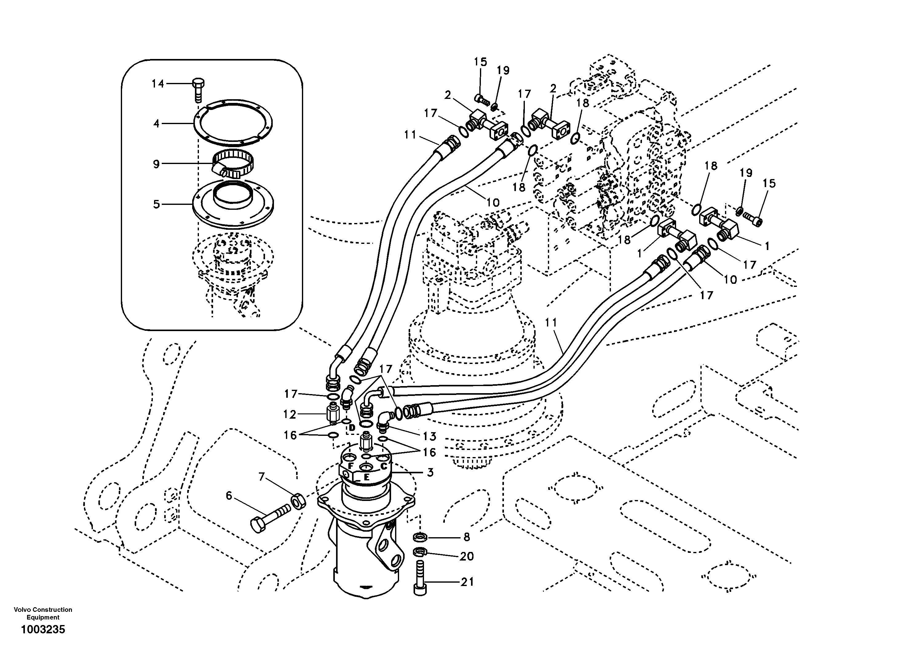 Схема запчастей Volvo EC240B - 67651 Turning joint line, control valve to turning joint EC240B