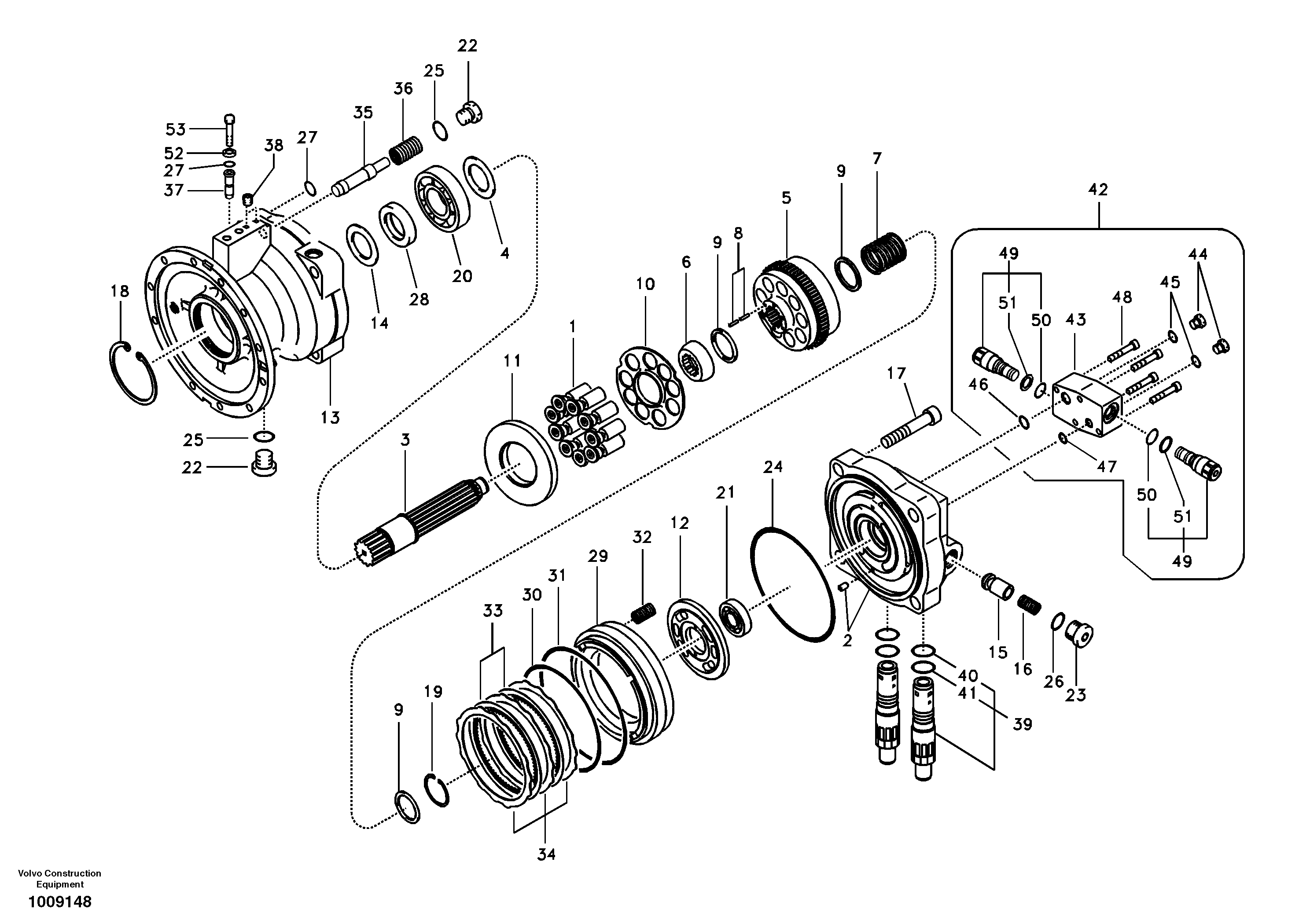 Схема запчастей Volvo EC240B - 38009 Поворотный редуктор (Гидромотор поворота платформы) EC240B SER NO INT 12641- EU & NA 80001-