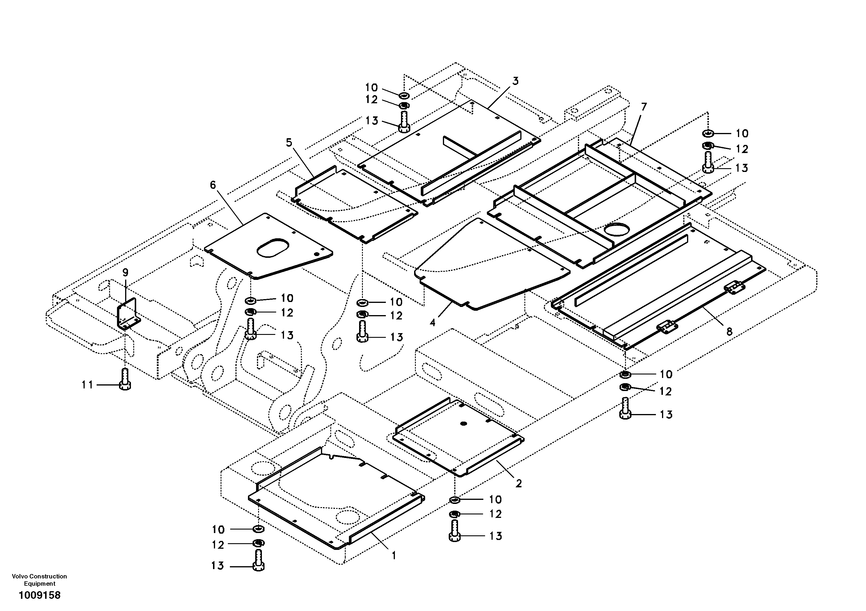 Схема запчастей Volvo EC240B - 21215 Hatches under engine, hydr.pumps, cooler, m.valve and fuel tank EC240B